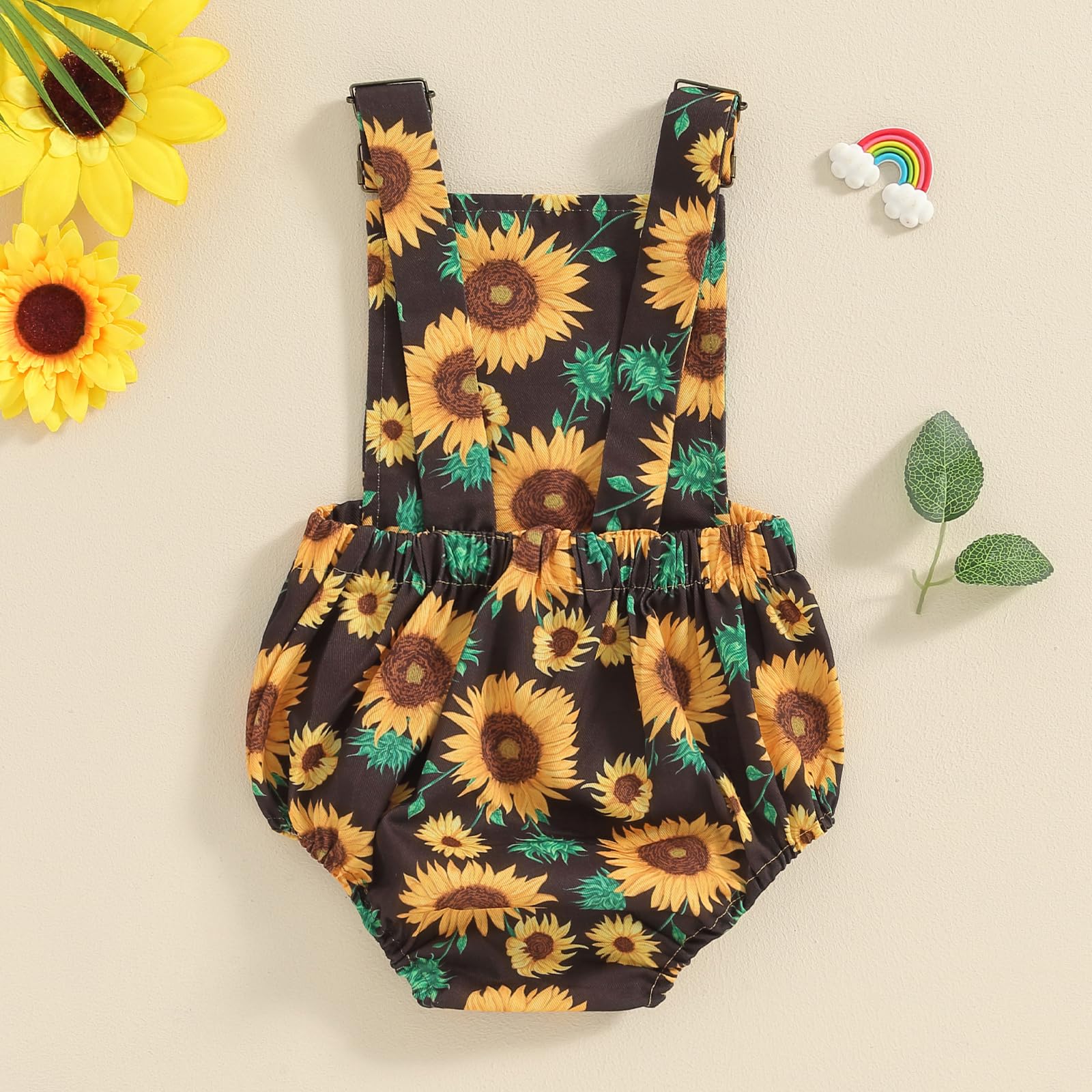 Madjtlqy Newborn Baby Girl Summer Clothes Cute Daisy Overalls Suspender Shorts Romper Jumpsuit Infant Girl Outfits (Black 58, 9-12 Months)