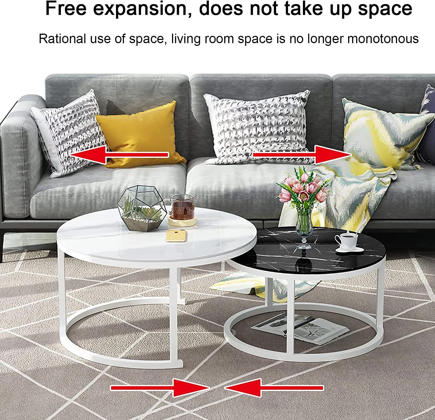 Lot De 2 Tables Basses Modernes Rondes Empilables Pour Salon