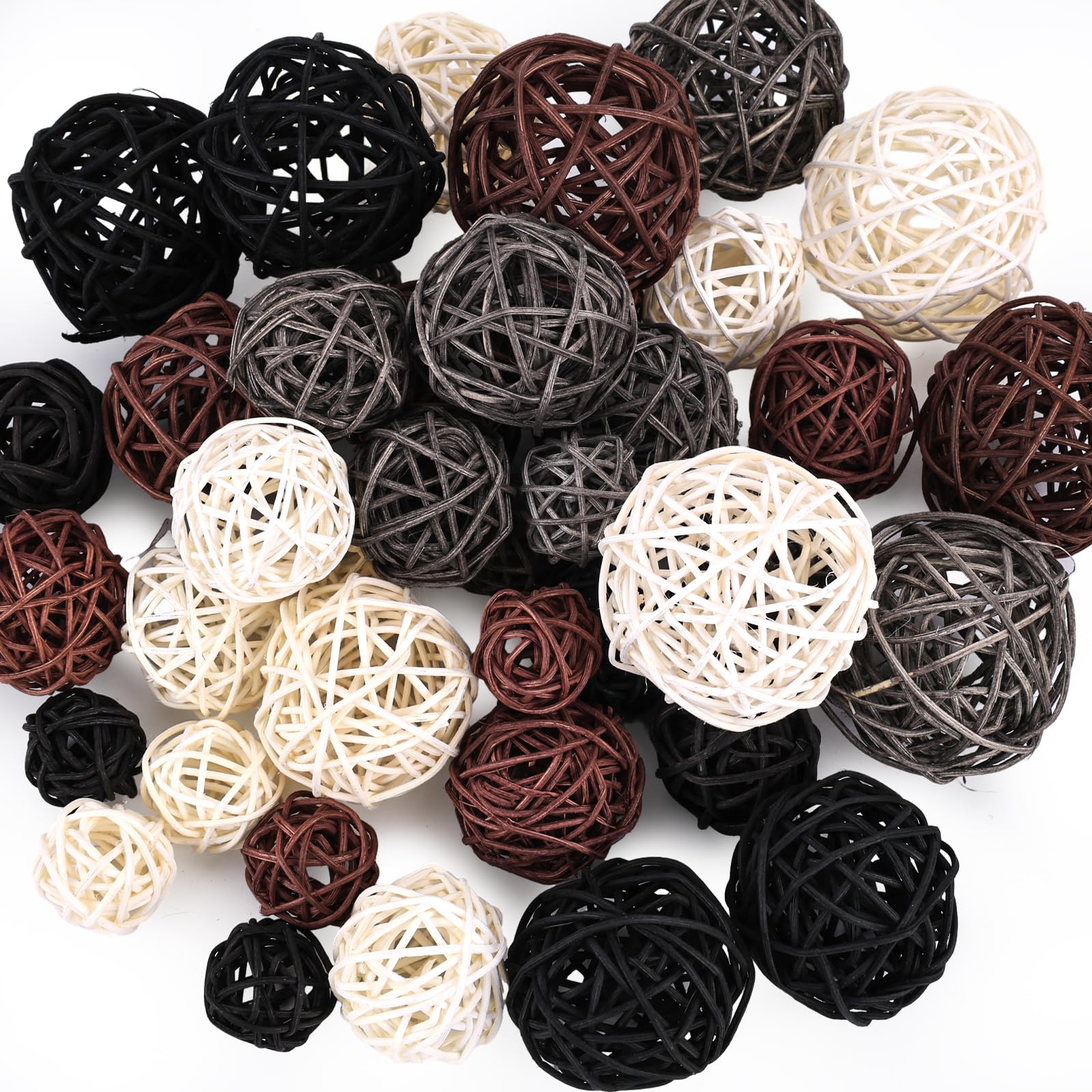 FUTUREPLUSX 42PCS Small Brown Decorative Balls for Bowl Centerpiece, Rattan Balls Bowl Fillers Wicker Twig Orbs Spheres Home Vase Table Decor (4 Colors 4 Sizes)