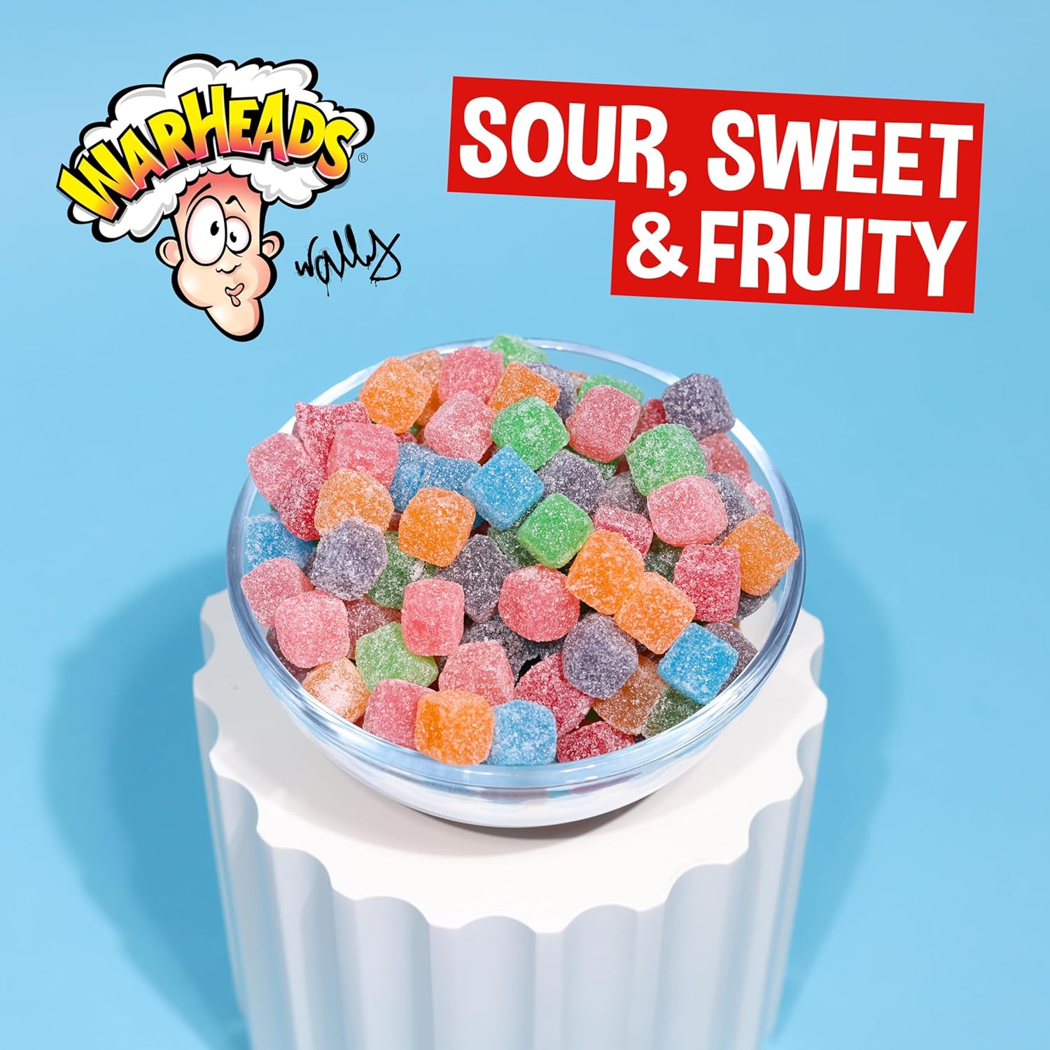 WARHEADS Cubes - Sour Sweet & Fruity Chewy Candy - Orange, Watermelon, Blue Raspberry, Black Cherry, Strawberry & Green Apple Flavors - 2 oz. Bags - 15 Pack