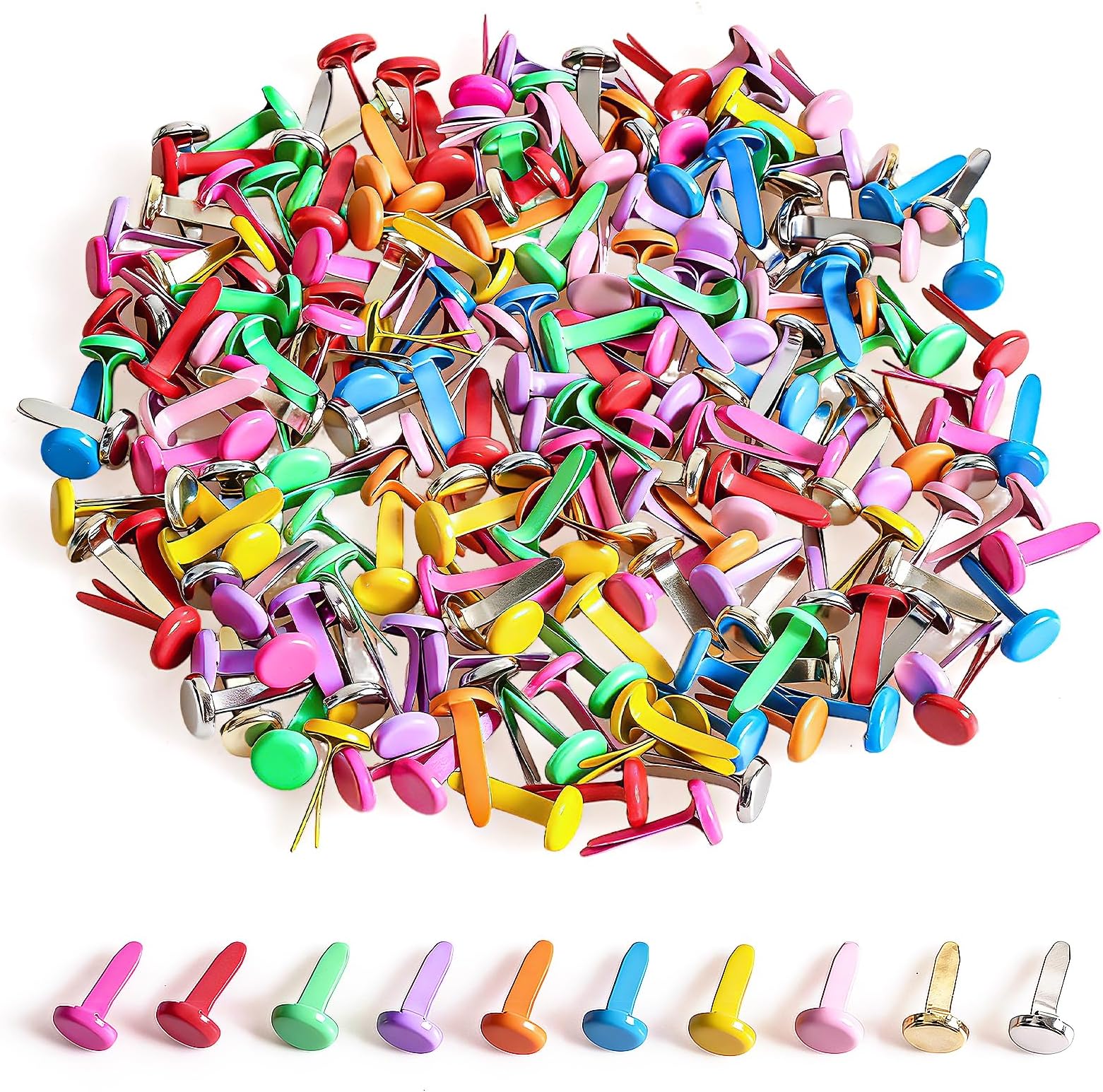 moinkerin 200 Pcs Paper Fasteners Split Pins Crafts 0.3 x 0.55inch Mini Brads for Paper Crafts Multicolor Brad Fasteners for DIY,Crafting,Scrapbooking,Stamping Round Head fasteners for Office (8x14mm)