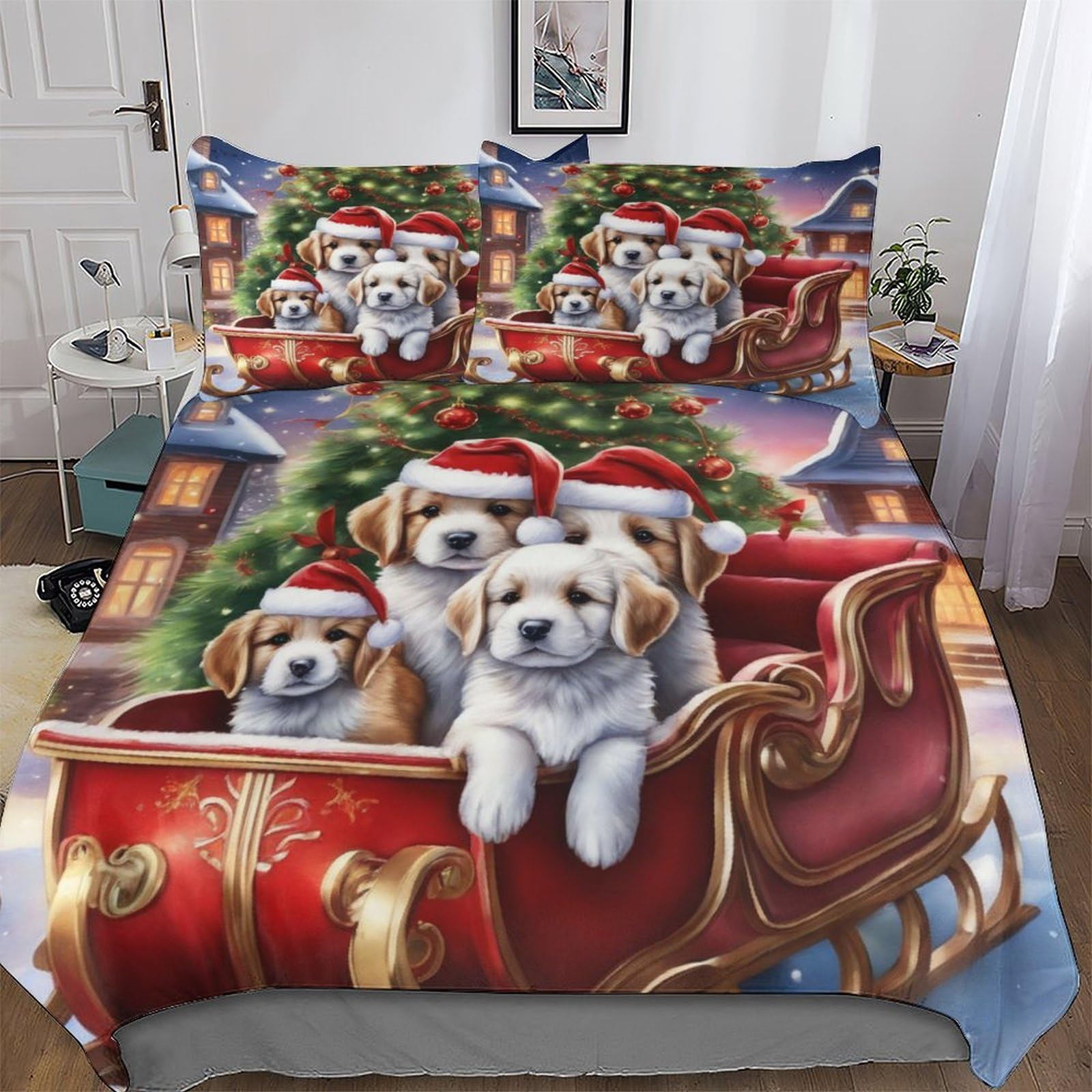Ggjjtt Christmas Dog Soft Microfiber Duvet Cover With Pillowcases Comforter Cove Polyester Quilt Covers For Adults Teenager Kids Bedding Double 200X200cm