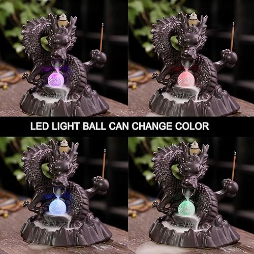 Miniatura 3 de Quema de incienso de reflujo de dragón, soporte de incienso de reflujo con 20 conos de incienso de reflujo, decoración del hogar, soporte para