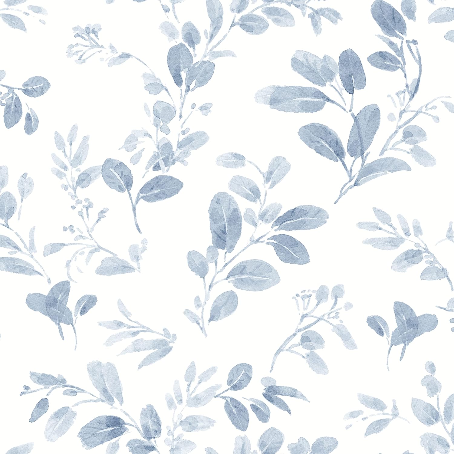 RoomMates RMK12273PL Dancing Leaves Peel and Stick Wallpaper, Blue, White