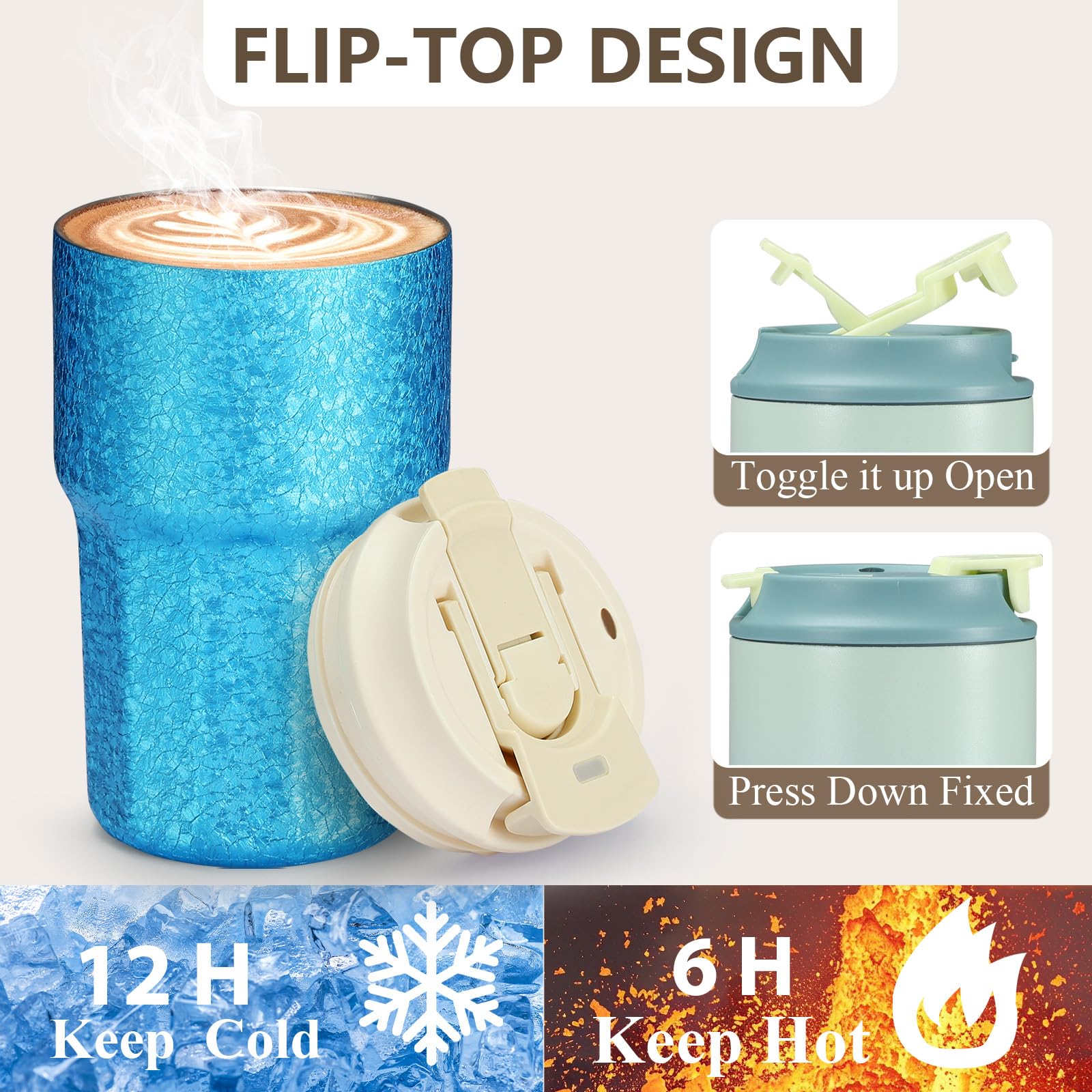 16 OZ Vacuum Insulated Coffee Cup, Leak-Proof Stainless Steel Coffee Travel Mug, 2-in-1 Straw Flip Lid - Image 4