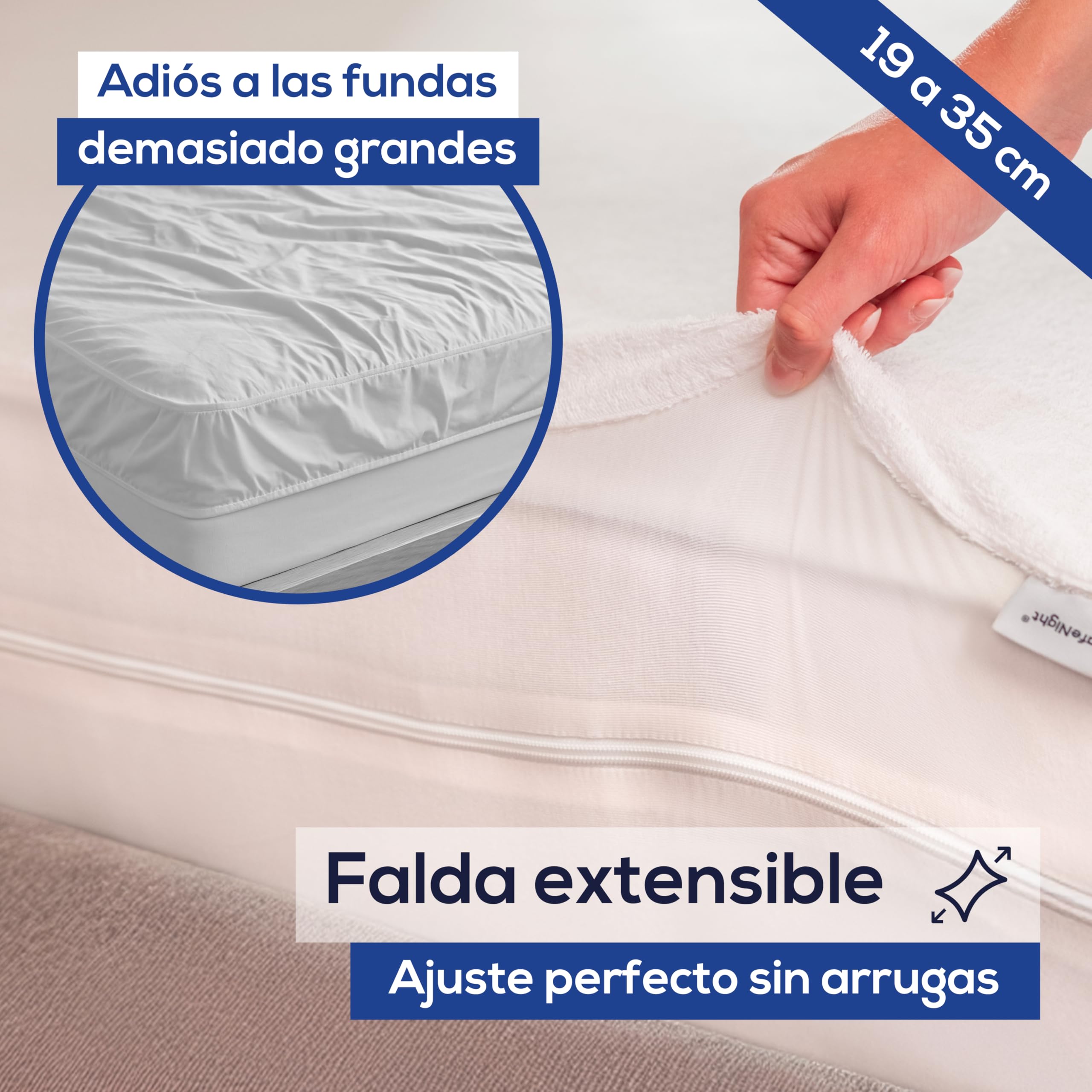 Funda colchón antichinches Impermeable – Cubre colchón Integral antiacaros con Cremallera – Protector Suave de algodón – para colchón 160x200cm – Altura Ajustable 19 a 35cm