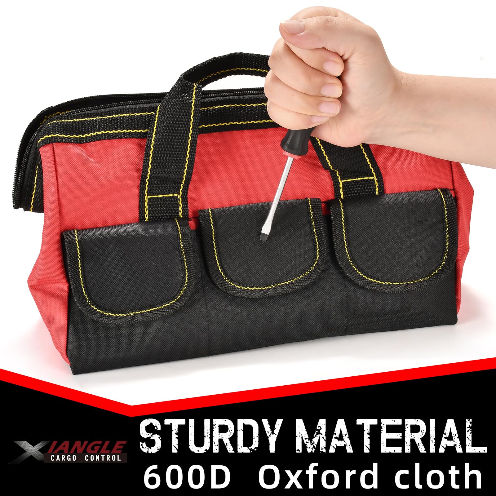 Paquete de 3 bolsas de herramientas pequeñas de 13 pulgadas para hombres, bolsa de herramientas impermeable con cremallera, bolsa de herramientas de boca ancha con material resistente para