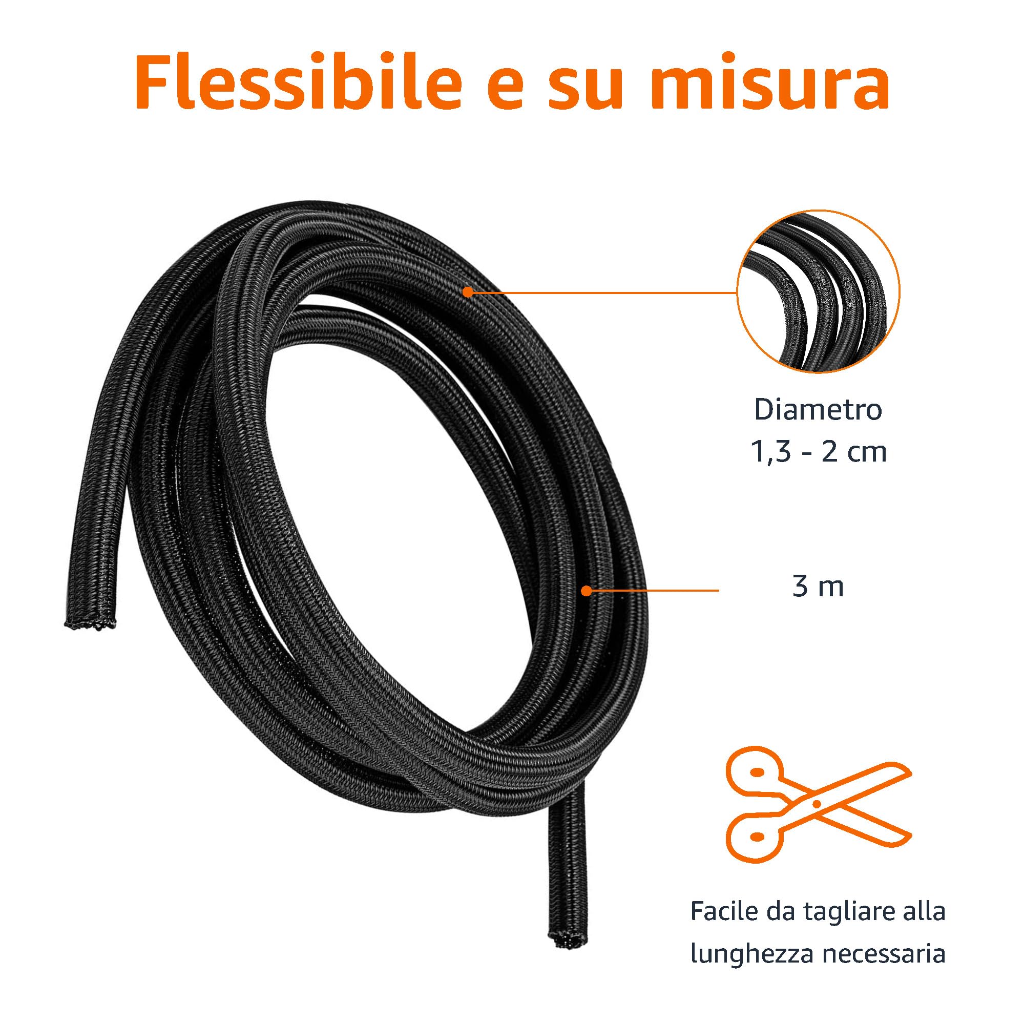 Amazon Basics Tubo raccoglicavi 3 m Nero, organizer per la gestione dei cavi