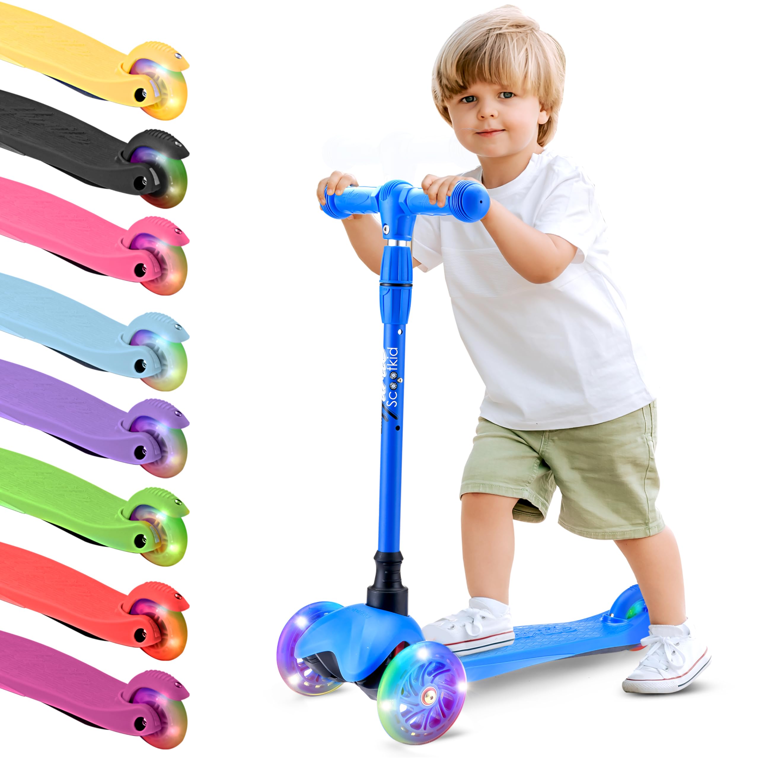 Hurtle Patinete, Scooter para niños, 3 Ruedas, Liviano, Luces LED, Antideslizante