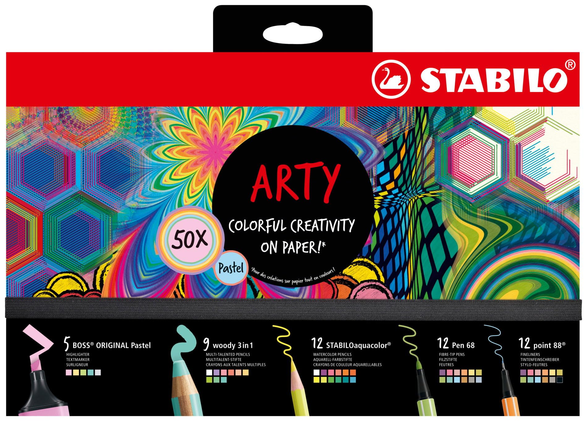 STABILO - set de rotuladores - ARTY Creative Set | Pastel, pack de 50, fluorescente, lápices multiusos, lápices de color acuarelables, punta fina, rotuladores Premium