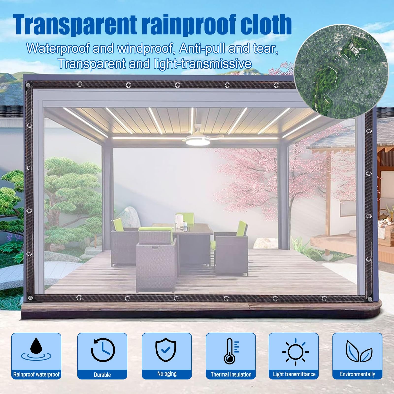 AMXFS Transparant zeil, 0,5 x 3,5 m, glashelder, met 1 ritssluiting, pvc- afdekzeil met oogjes, 0,35 mm, plantenbescherming, beschermend zeil, regengordijnen, glas, helder, waterdicht, multifunctioneel