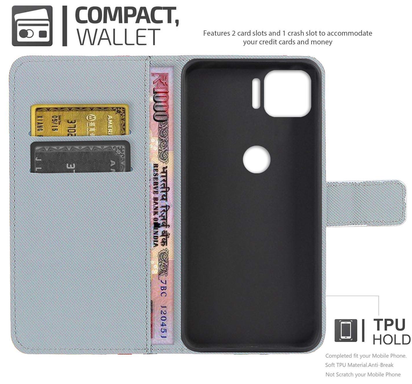 Custodia A Portafoglio In Pelle Per Motorola Moto G13/G23/G53, Con Chiusura Magnetica, Scomparti Per
