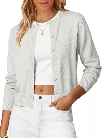ANRABESS Women's Cropped Button-Up Cardigan Sweater