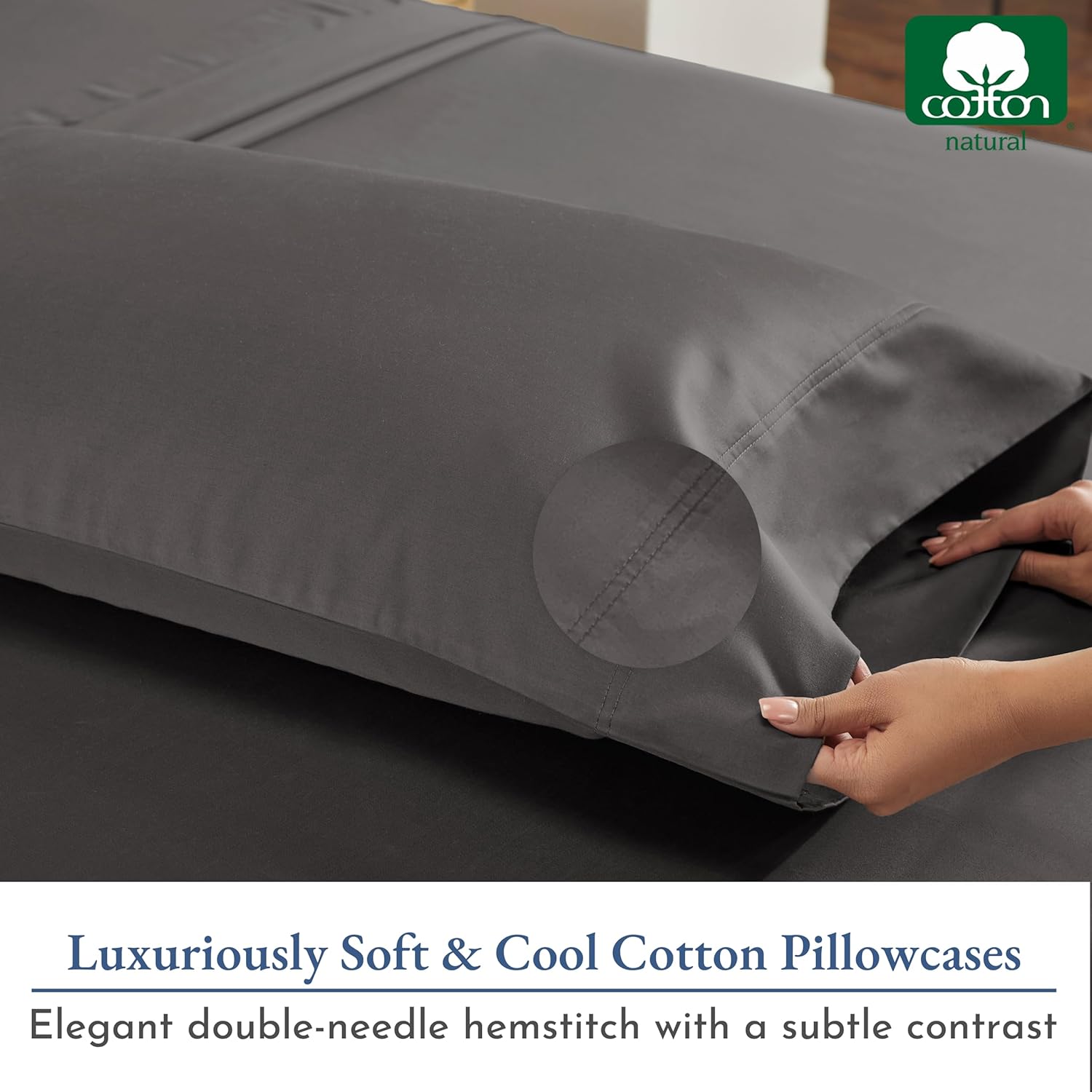Heirloom Soft, Smooth & Thick Certified 800 Thread Count 100% Cotton Sateen, 2 Pillow Cases King Size, Fits King Pillows (Grey) - Image 4
