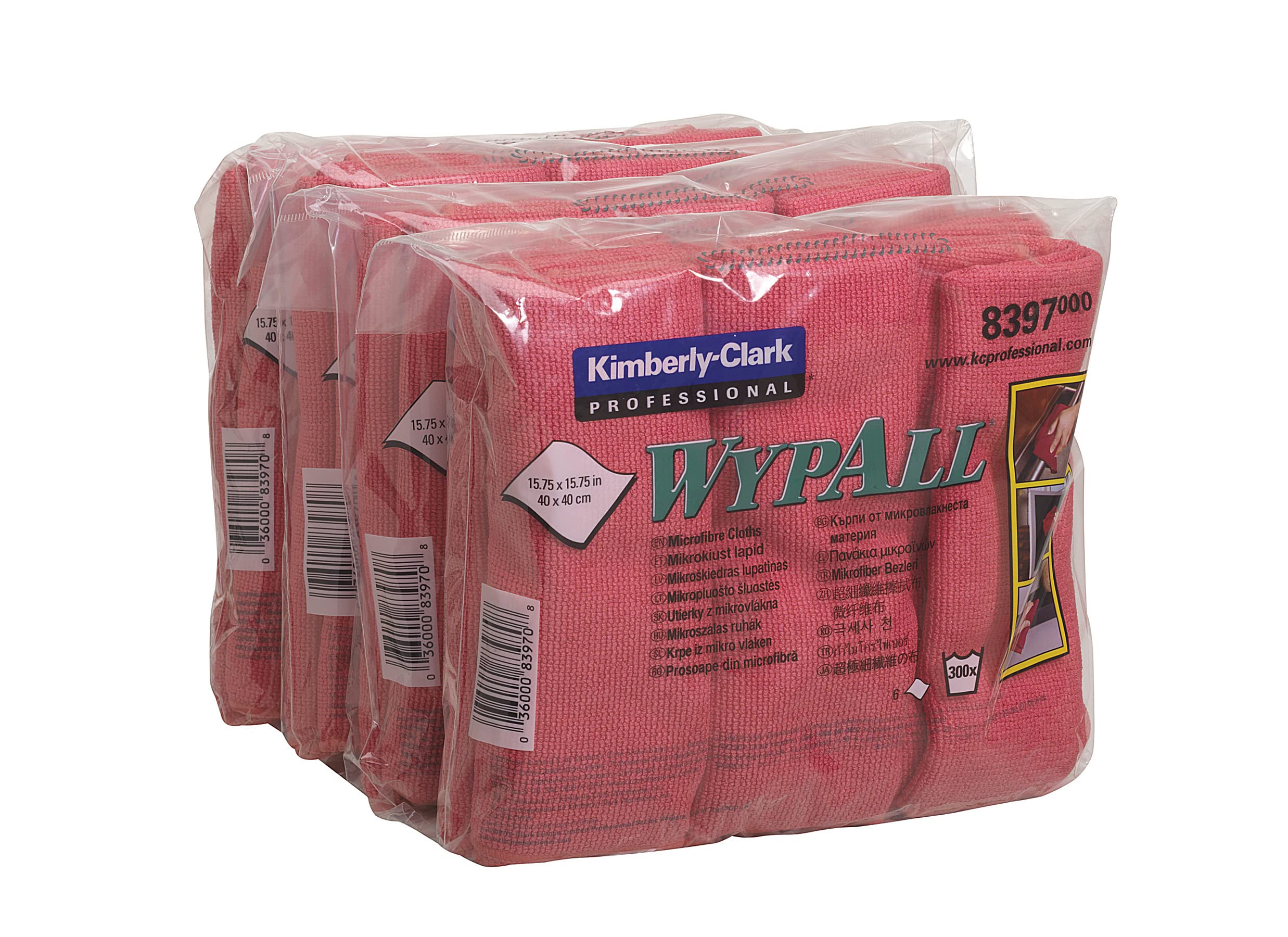 WypAll Ściereczki z mikrofibry 8397 – 4 paczki z 6 chusteczkami, czerwone
