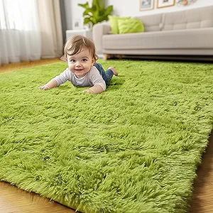 Amdrebio Grass Green Rug 6x9 for Living Room Bedroom, Fluffy Shag Plush Area Rugs for Kids Room Baby Nursery Decor, Modern Cool Fuzzy Floor Furry Shaggy Fuzzy Moss Carpet for Office Dorm Playroom