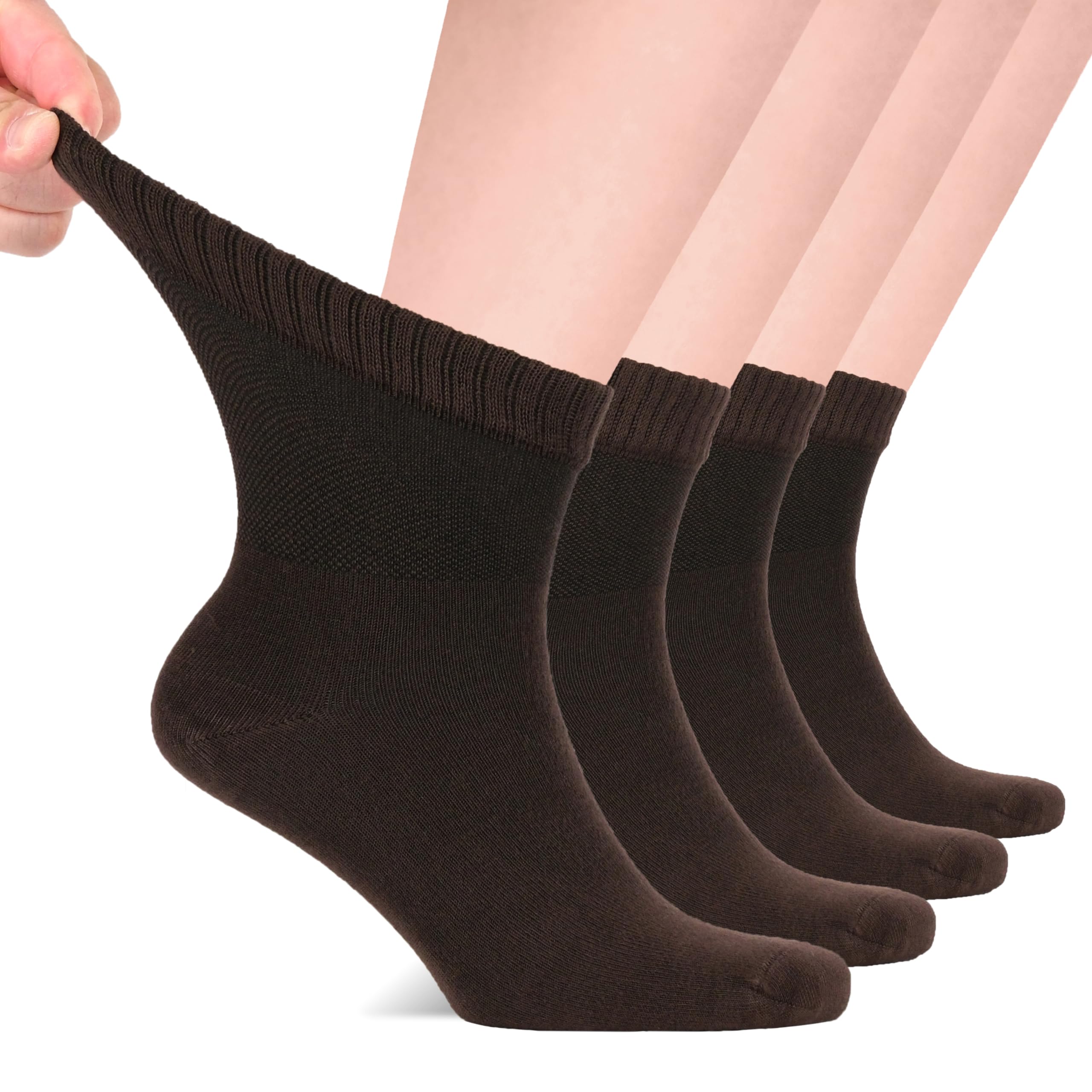 Hugh Ugoli Diabetic Socks for Men, Loose Ankle Socks, Bamboo, Extra-Wide, Thin, Seamless Toe, Non-Binding Top, 4 or 8 Pairs