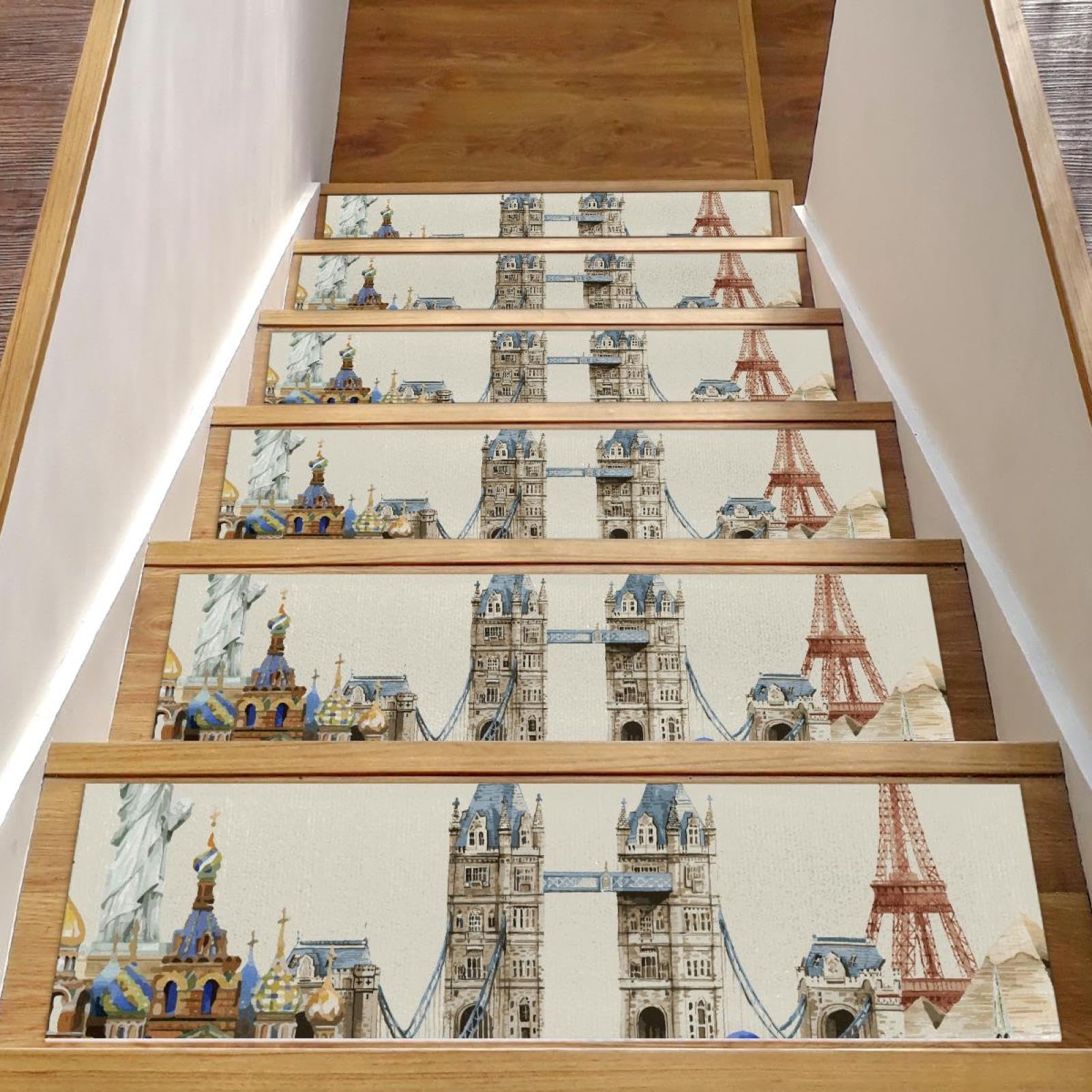 Alfombras para peldaños de madera Vintage Landmark pack de 15 piezas antideslizantes de 76x20 cm