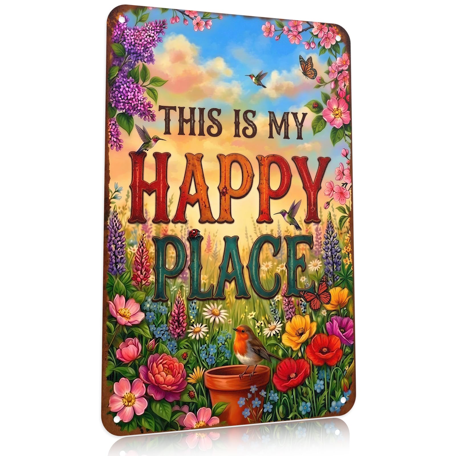Happy Garden Wall Art Outdoor, Metal Garden Signs and Plaques for Outside, This Is My Happy Place Tin Sign, Vintage Metal Wall Art for Gardening Shed, Cafe, Yard, Plant Lover Gifts โ image 1