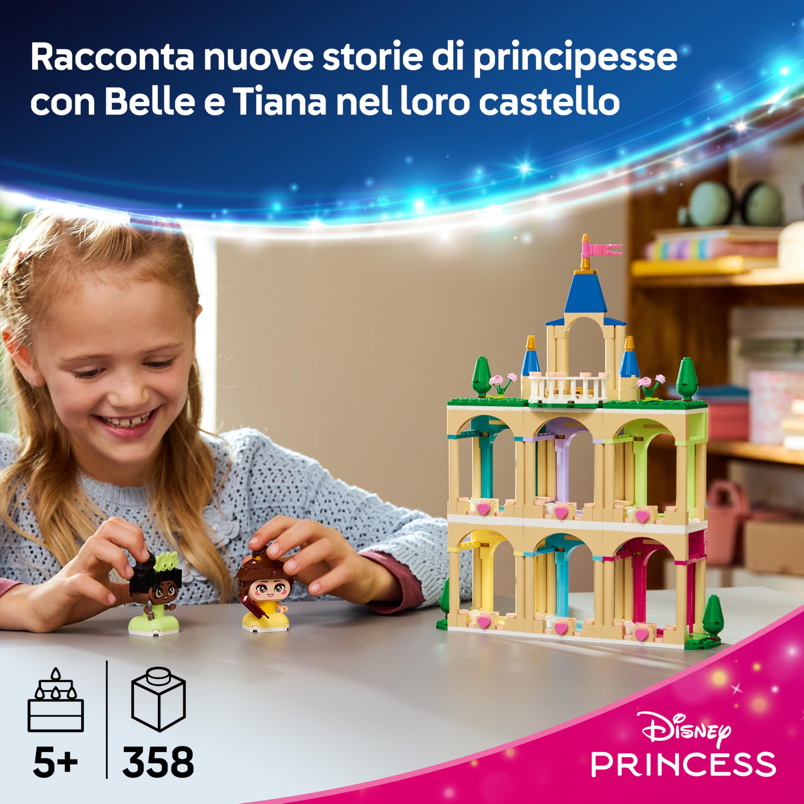 LEGO | Disney Princess Mini-Belle e Mini-Tiana con Castello Giocattolo - con 2 Mini Bamboline e Accessori - Decorazione Fai Da Te - Regalo da Collezione per Bambine e Fan da 5 Anni in su - 43291