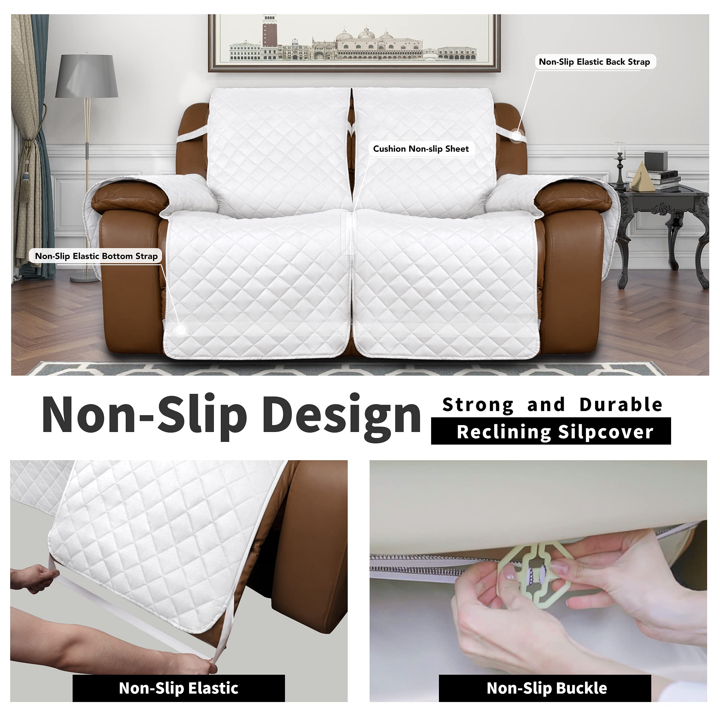 Easy-Going Oversized Loveseat hoes voor ligstoel, omkeerbare bankhoes voor dubbele ligstoel, split bankhoes voor elke stoel met elastieken voor kinderen, honden, huisdieren (extra grote 2-zits, wit