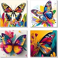 AILIBUT 4 Pack Paint by Numbers Kit for Kids Ages 8-12 - Butterfly Framed Canvas DIY Kits Beginners 8x8 Inch