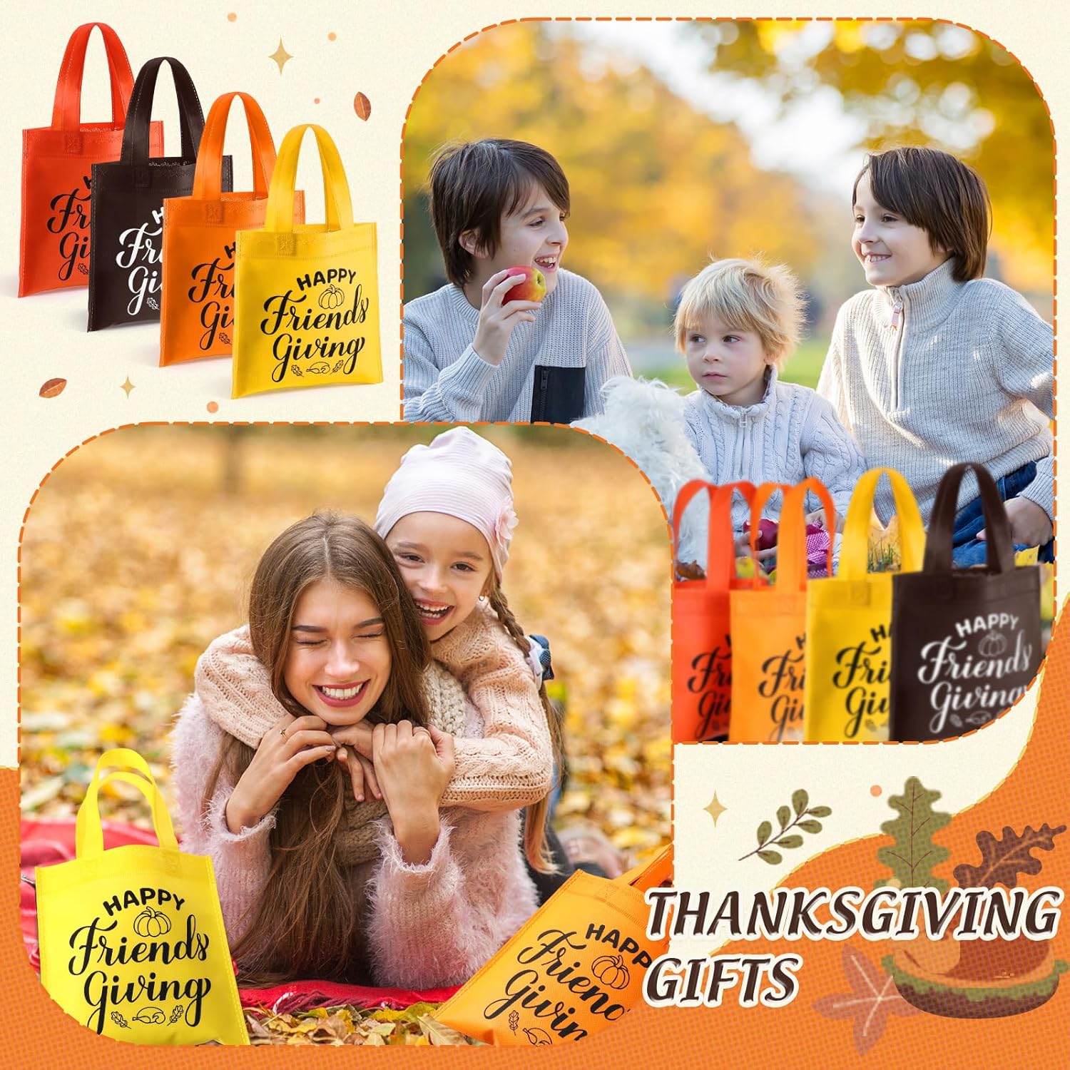 Sweetude 36 Sets Friendsgiving Gift Bags Reusable Non Woven Bags with Handles Happy Friendsgiving Totes for Friends Thanksgiving Party Favors - Image 6