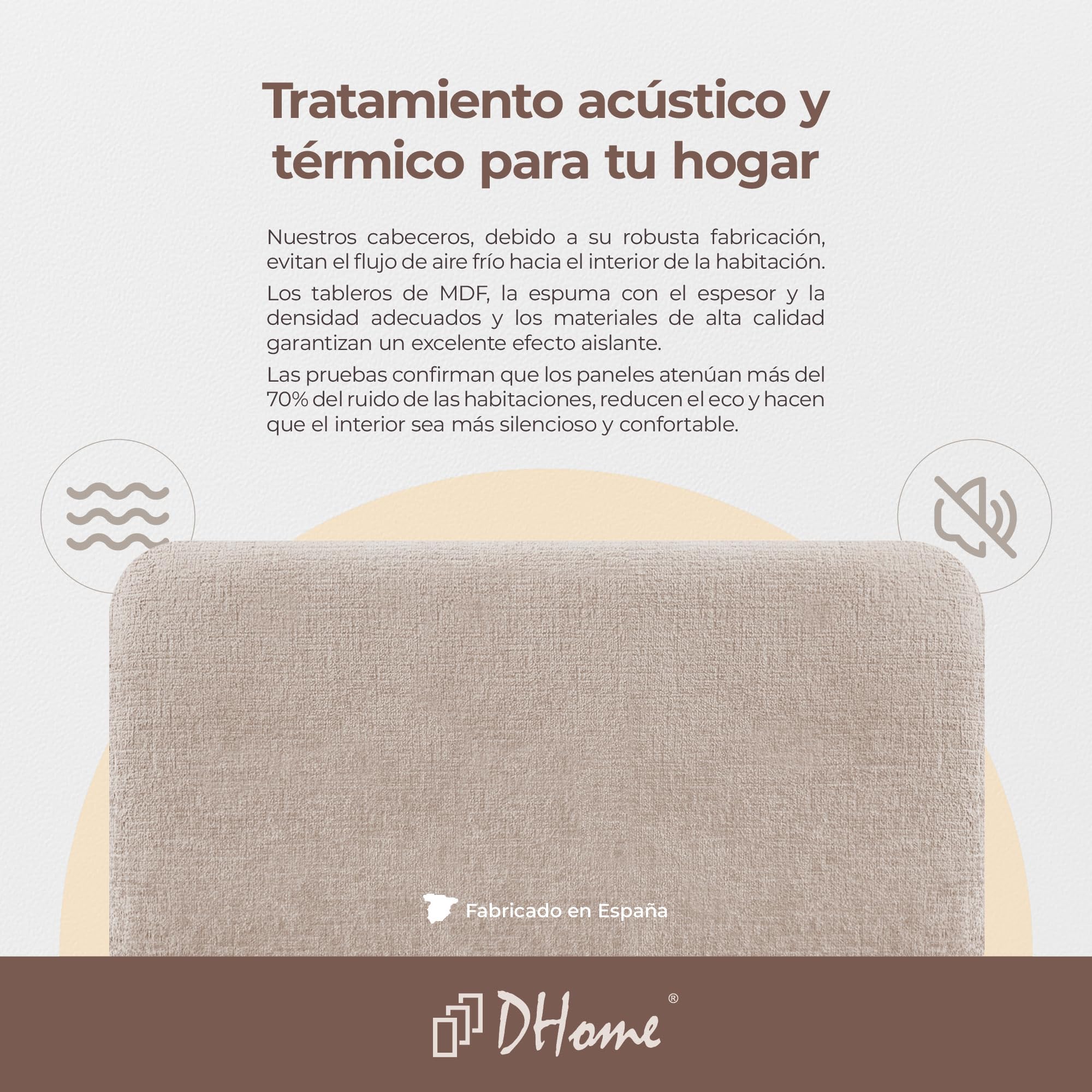 DHOME Testiera Imbottita Liscia Arrotondata in Lana Ecologica per Parete Acustica Testate Fonoassorbenti Testata Letto Camera da Letto (Beige, 160cm)