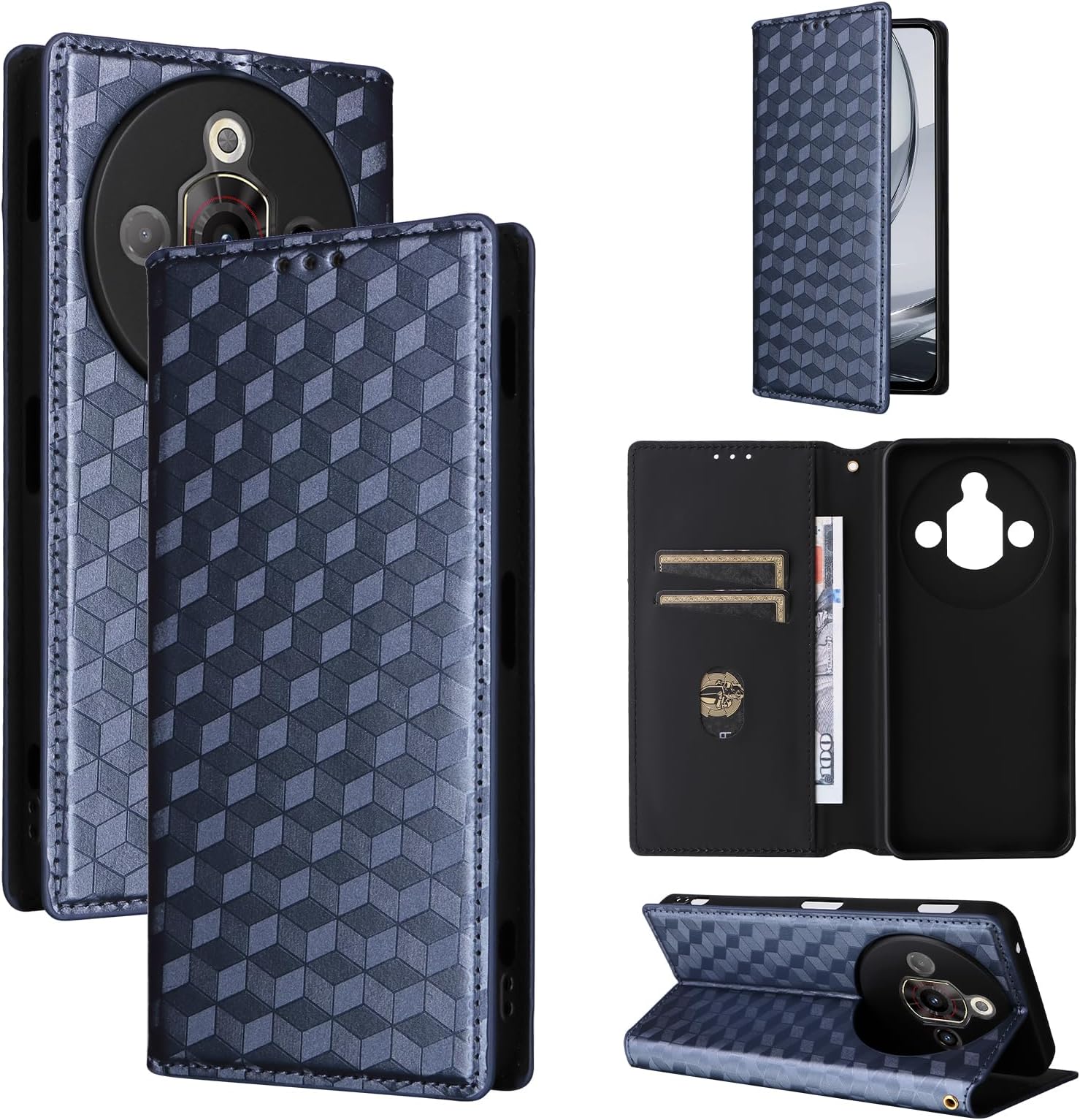 ZTE Nubia Focus Pro 5G Phone Case, Magnetic Flip Leather Wallet Case, Kickstand Case, Shockproof Protective Case for ZTE Nubia Focus Pro 5G-Blue