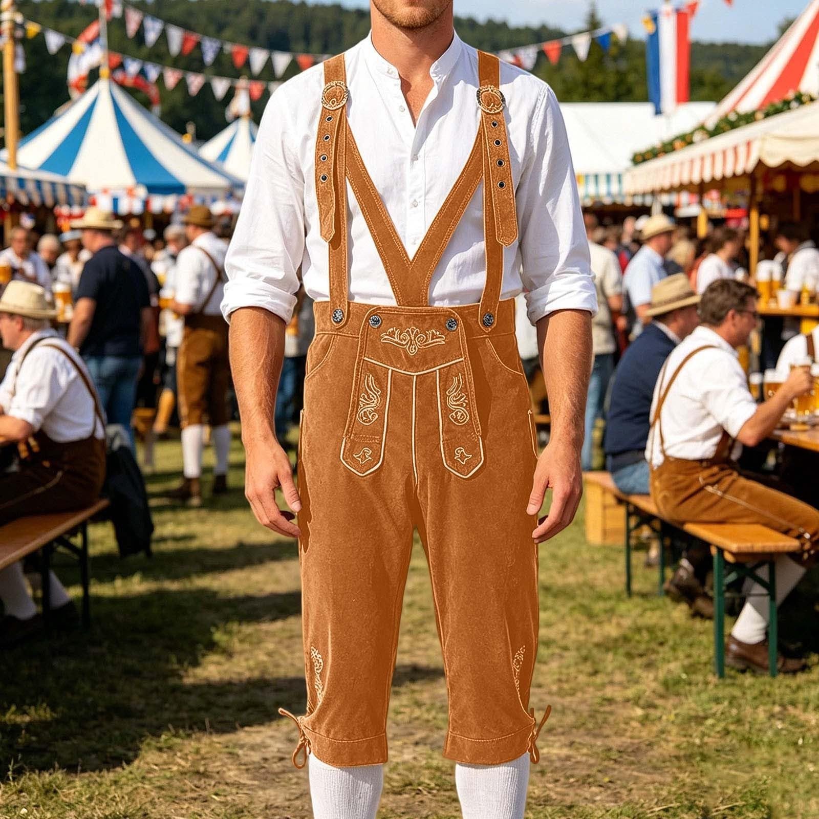 Generisch Lederhose Herren Oktoberfest Herren Outfit Freizeithose Vintage Trachtenhose Kurz Elegante Kniebund Hose Bayerische Tracht Männer Ergonomische Passform Sitzt Fest Ohne Zu Drücken