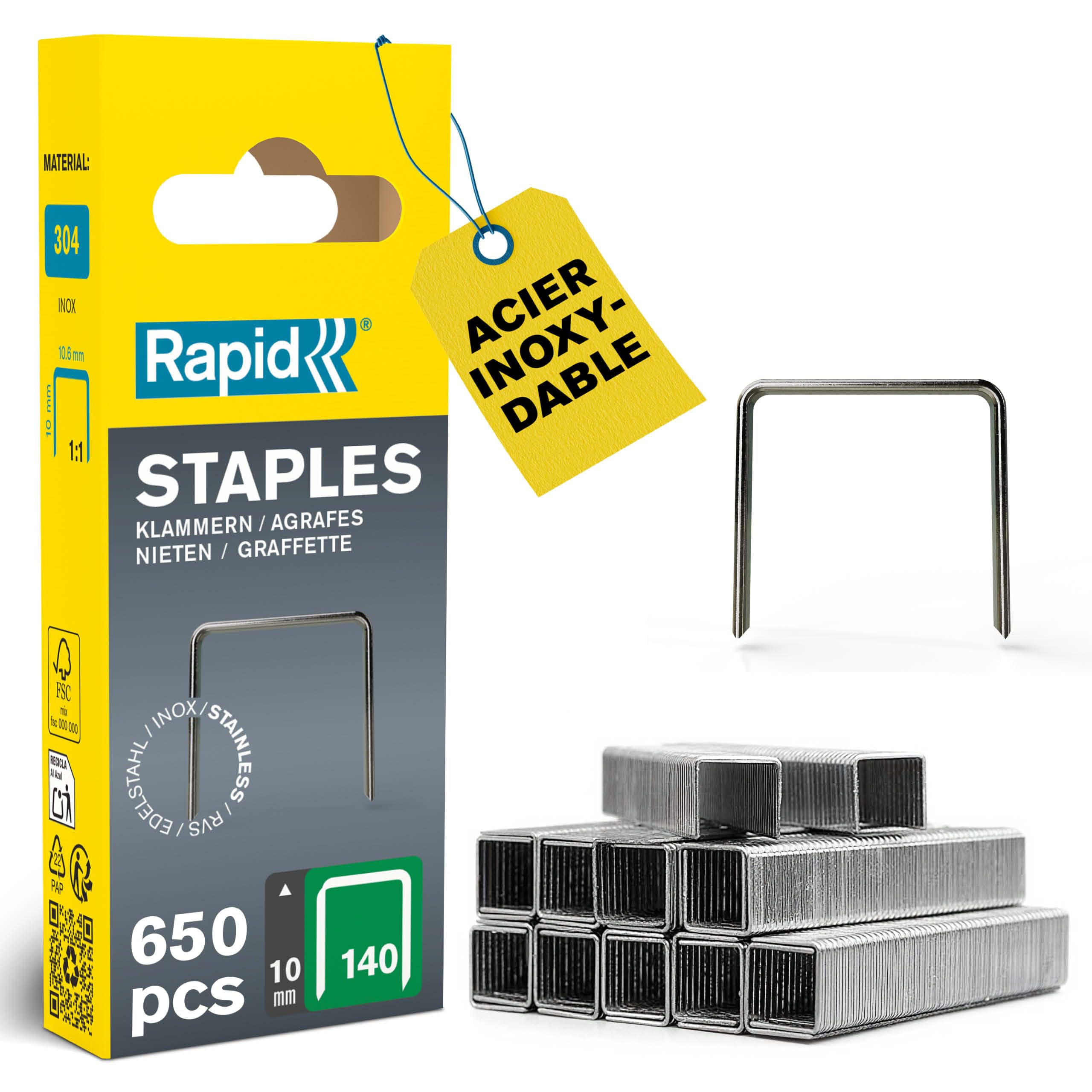 RAPID 40109575, Agrafes N°140, Longueur 10 mm, 648 pièces, Agrafes Inoxydable, Pour les travaux de construction et d’isolation, Haute performance Argent