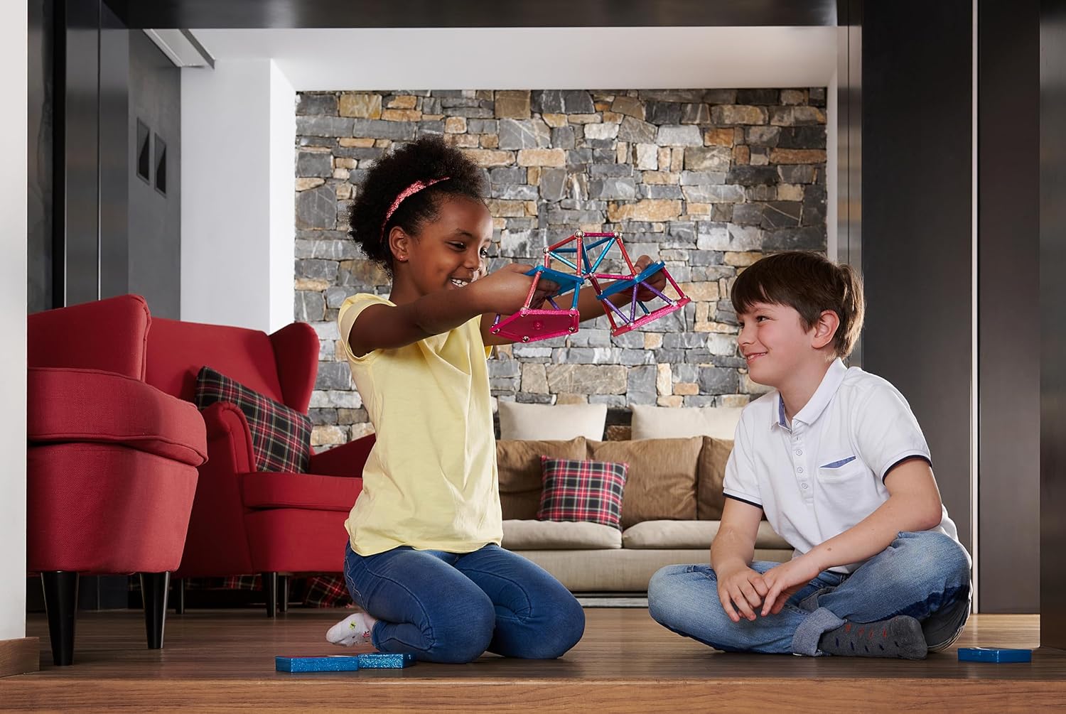 Geomag, Recycled Glitter, Magnetic Constructions with Glitter Effect, Colorful and Glittery Magnetic Bars, 60-Piece Pack, 100% Recycled Plastic, White