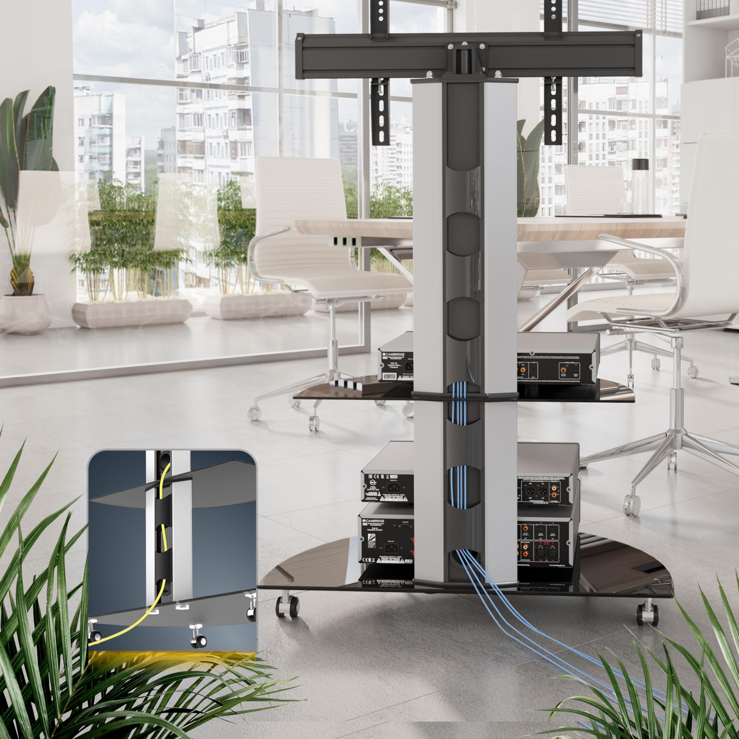 RICOO FS0502 Support TV sur roulettes 30 32 40 42 43 48 50 55 Pouces VESA 200x200 à VESA 400x400 600x400 Mobile Orientable Universel Meuble TV avec Étagère Noir