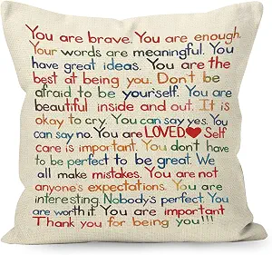 You Are Brave Enough Loved Inspirational Quotes Linen Throw Pillow Cover 18x18 Inch