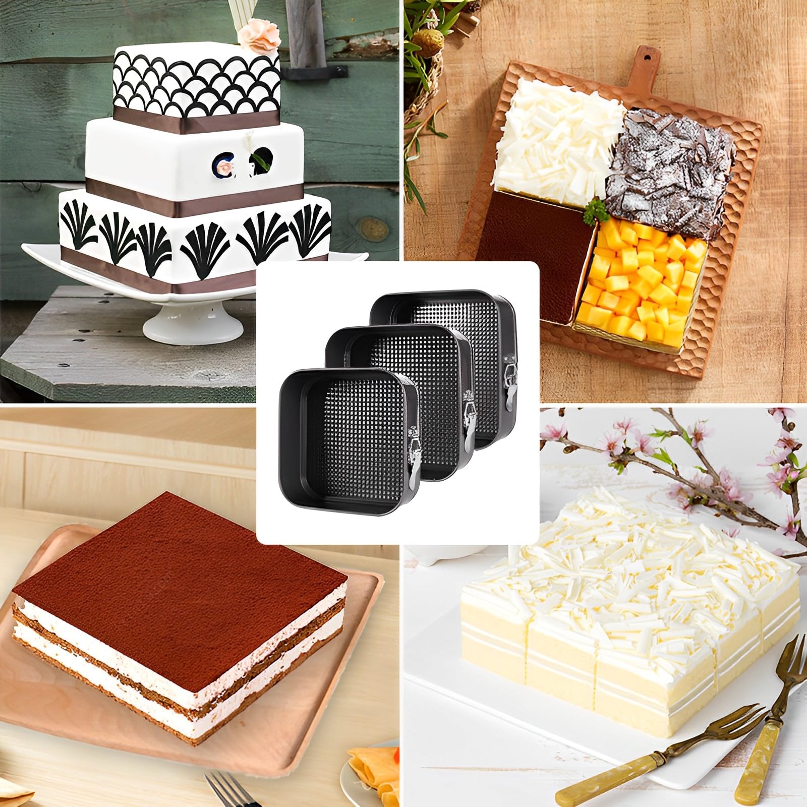 Molde Desmontable,3 Piezas Molde Tarta Desmontable (20/22/24cm),con Capa Revestimiento Antiadherente Fondo Profesional Spring Forma Molde De Horno,Para Ideal Para Tartas De Queso Y Esponjas(Cuadrada)