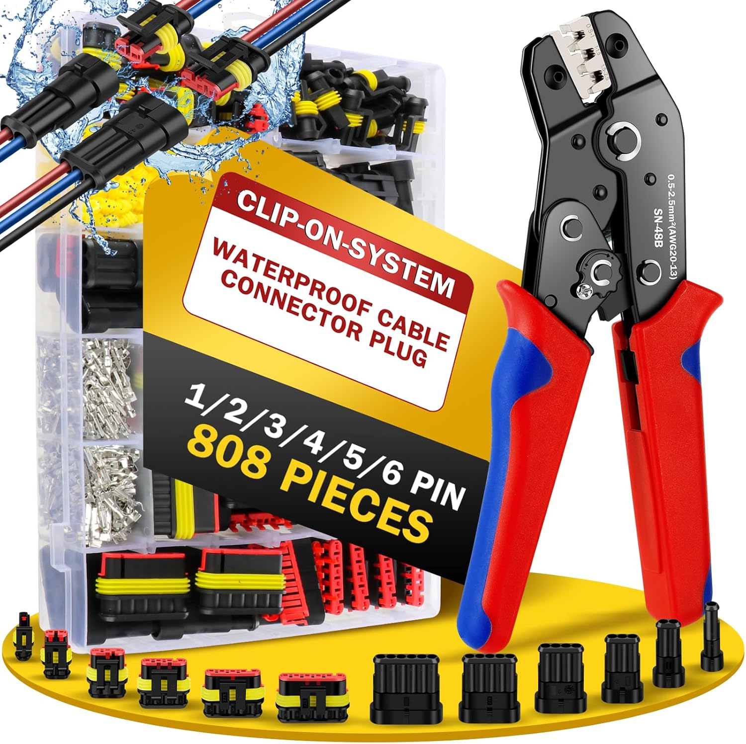 moveland Waterproof Automotive Electrical Connectors 808PCS – Quick Superseal Connectors 1/2/3/4/5/5/6 Pin -Tight Car Plug Connector with Crimping Plier for Car, Motorbike(for Wire Diameter: 1.5mm²) moveland Waterproof Automotive Electrical Connectors 808PCS – Quick Superseal Connectors 1/2/3/4/5/5/6 Pin -Tight Car Plug Connector with Crimping Plier for Car, Motorbike(for Wire Diameter: 1.5mm²)