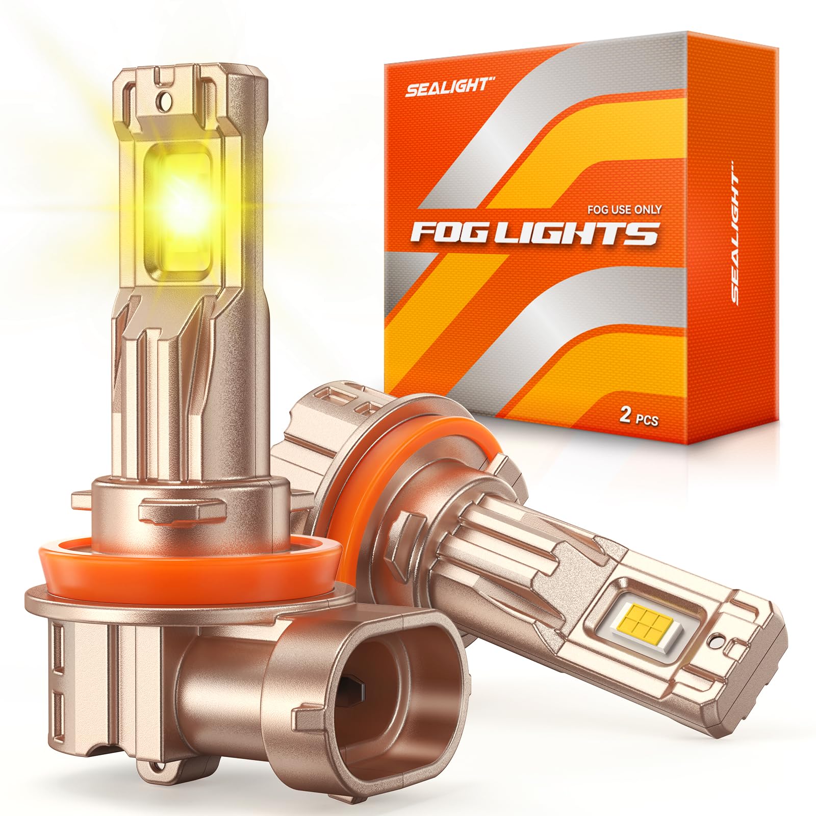 SEALIGHT H11/H16/H8 Yellow LED Fog Light Bulbs, 18000LM 3500K Yellow-2 Pack