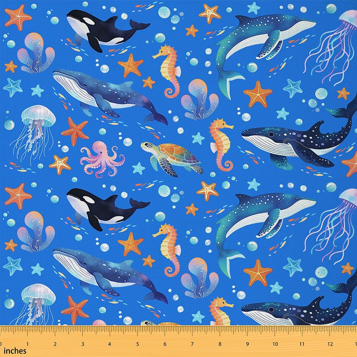 Homemissing Scali Tessuto 460x150cm Cute Polpo Tartaruga Marina Tessuti Per Cucire Crafting Meduse Seahorse Ocean Sea Animal Decorazione All ' Aperto Impermeabile Per Progetti Fai Da Te A Casa