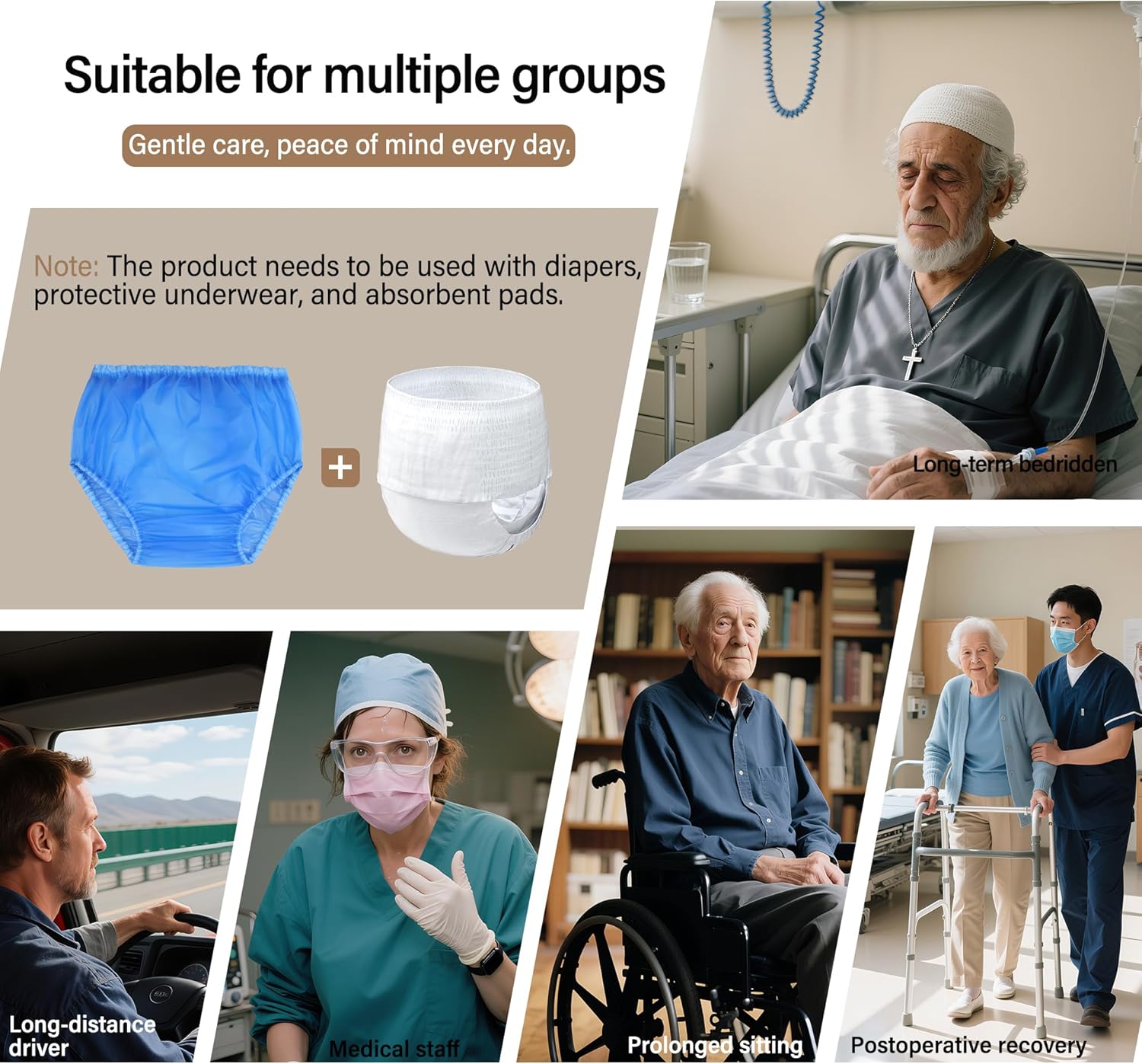 Adult Plastic Pants Waterproof Underwear Diaper Cover for Men and Women - Reusable Incontinence Protective Briefs Leakproof Rubber Pants 2Pcs (Blue, XL) - Image 8