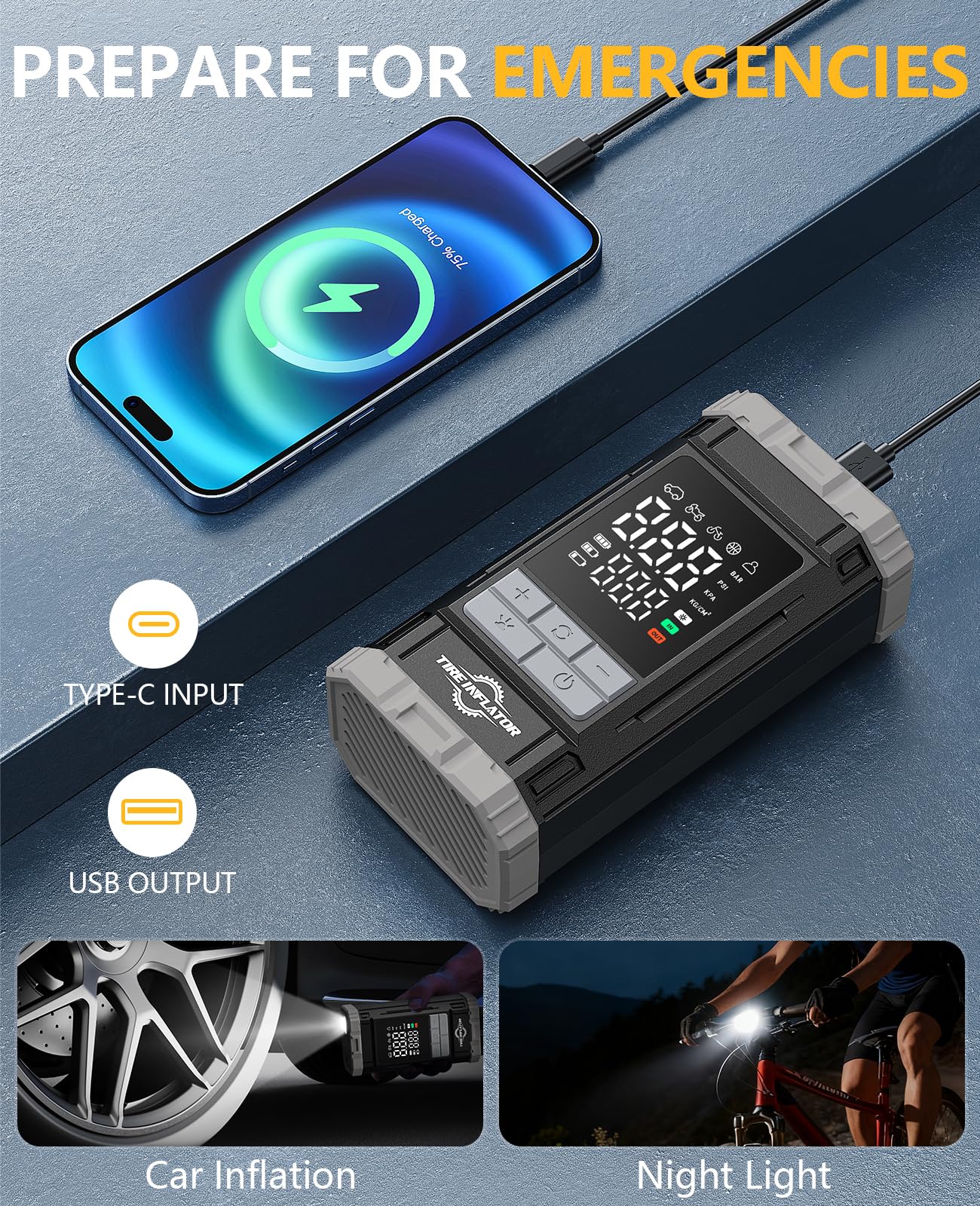 Tire Inflator Portable Air Compressor 2X Fast Air Pump with Digital Gauge 150 PSI Auto Shutoff for Roadside — view 6