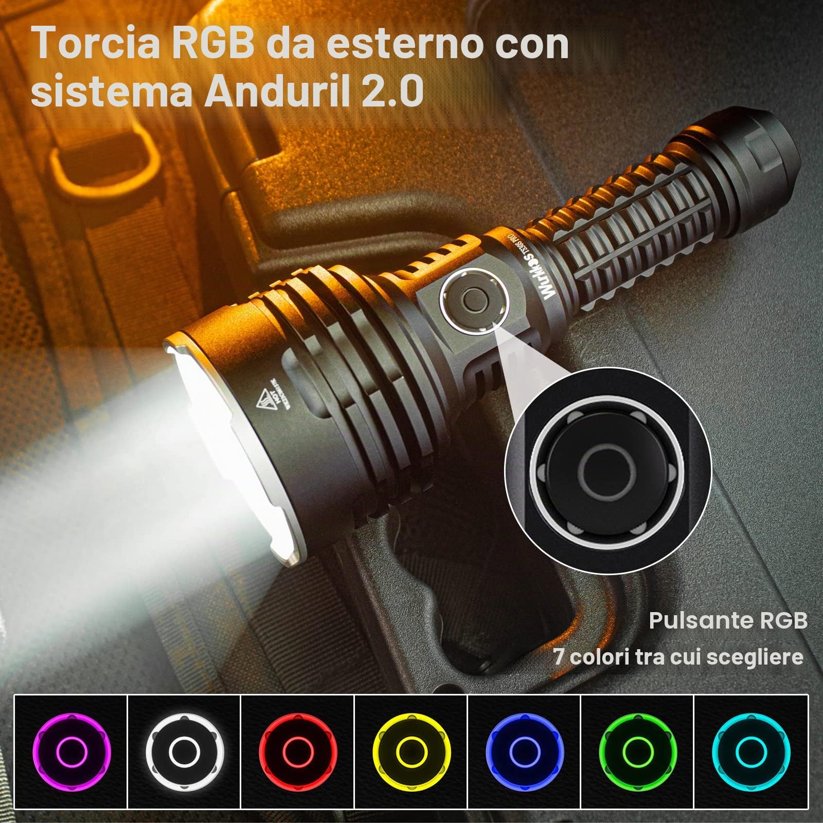 Wurkkos TS30S PRO Torcia Led 6000 Lumen Portata 1086 M, IP68 Impermeabile | SBT90.2 Torcia LED Estremamente Luminosa Ricaricabile USB con Anduril 2.0 UI, Torcia con Alto Lumen per Campeggio, Ecc