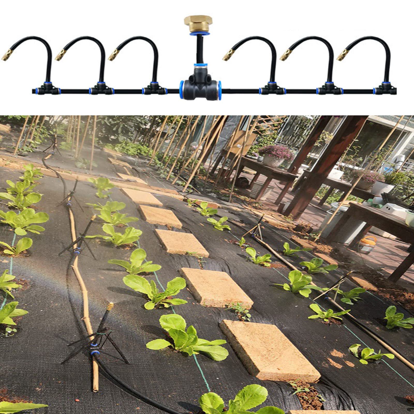 Outdoor Misting Cooling System Kit with Flexible Adjustable Nozzles & Flexible Misting Line & Filter, Patio Misters Mister System Drip Irrigation System for Outside Patio(Size:5m Tube+ 5 nozzles,)