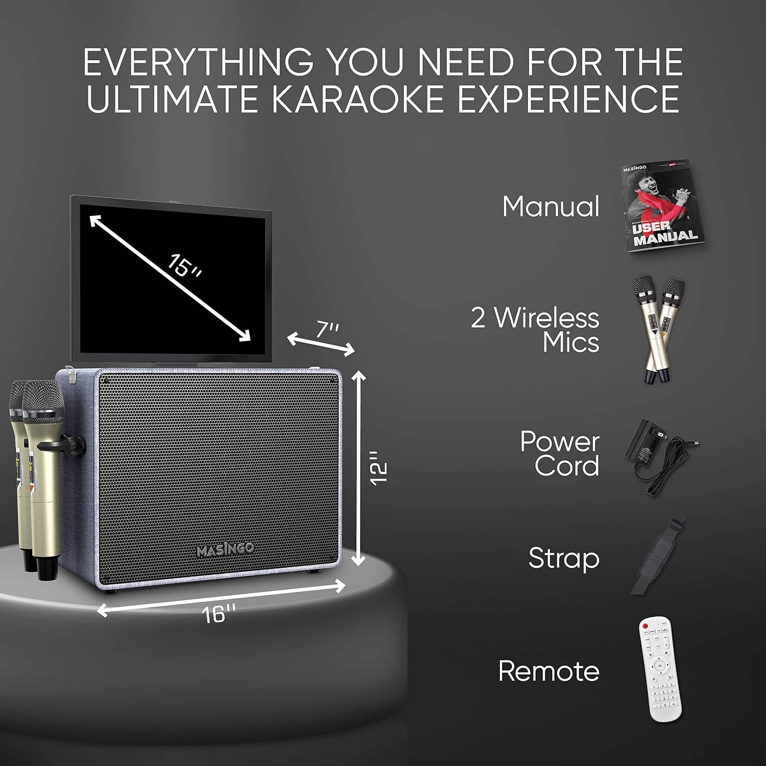 Professional Karaoke Machine with Lyrics Display Screen for Adults, 2 Wireless Microphones, Bluetooth Portable PA Speaker System Set with Built in 15" Touch Tablet with Android & WiFi, Alto X6