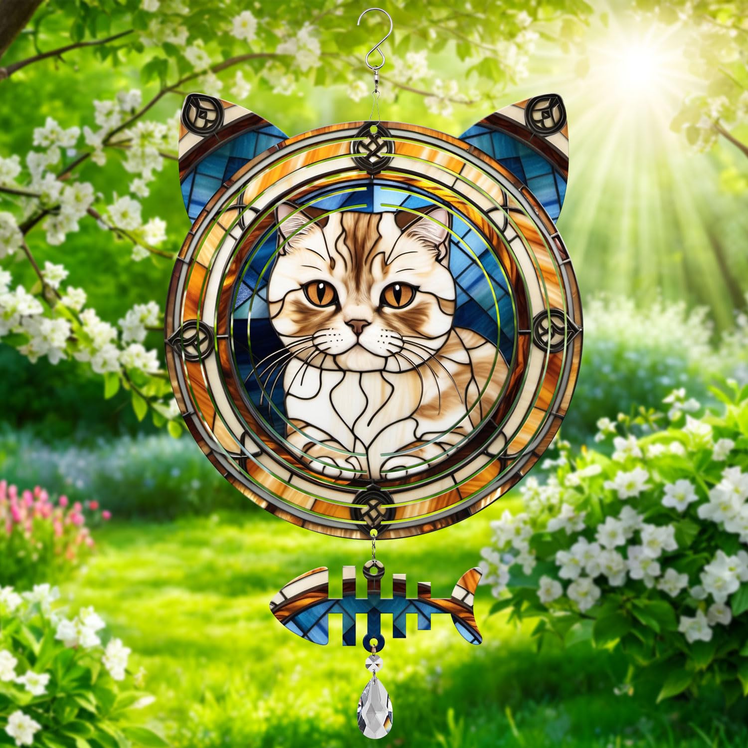 Scottish Cat Wind Spinner, Scottish Cat Wind Spinner Hanging for Yard and Garden
