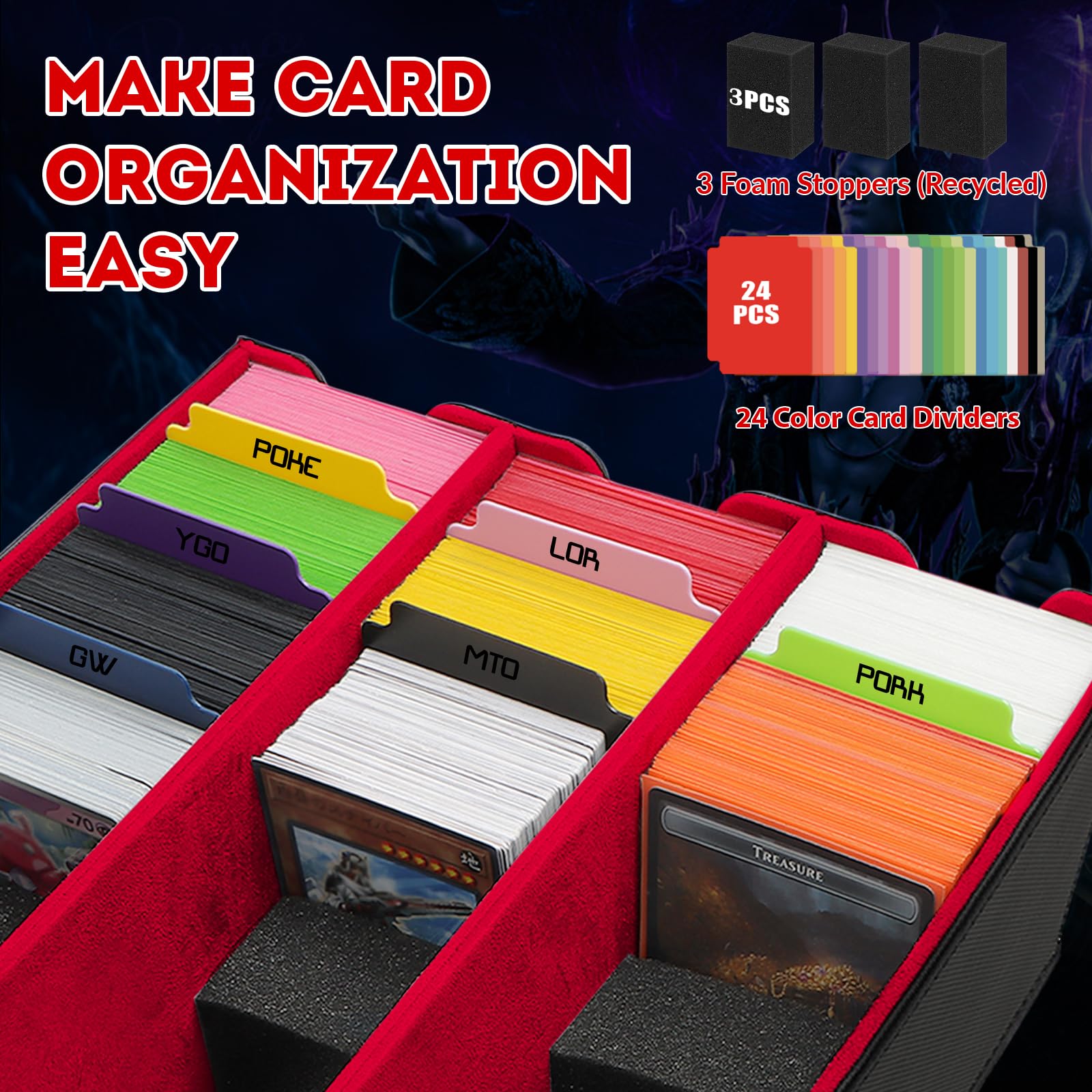 HIMOMO Caja de almacenamiento de tarjetas para tarjetas intercambiables, más de 2100 cajas de piel sintética, cierre magnético, funda para tarjetas MTG con 10 separadores coloridos y 3 separadores de
