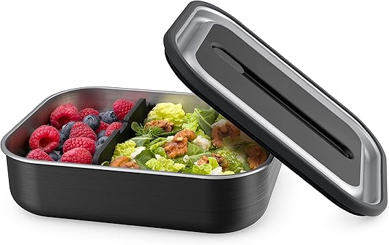 Bentgo® MicroSteel® Leak-Proof Lunch Box - Microwave-Safe, Oven-Safe, Bento-Style Container with Removable Divider, Airtight Lid, Sustainable Design, Odor & Stain Resistant (Carbon Black)