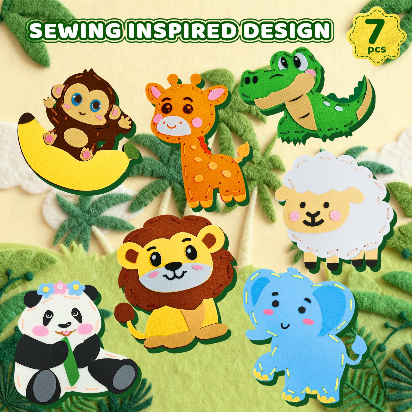 powerful xishan Kit de costura para niños, manualidades de fieltro de | 7 proyectos de animales de fieltro gruesos y fáciles para principiantes, juego de manualidades de costura