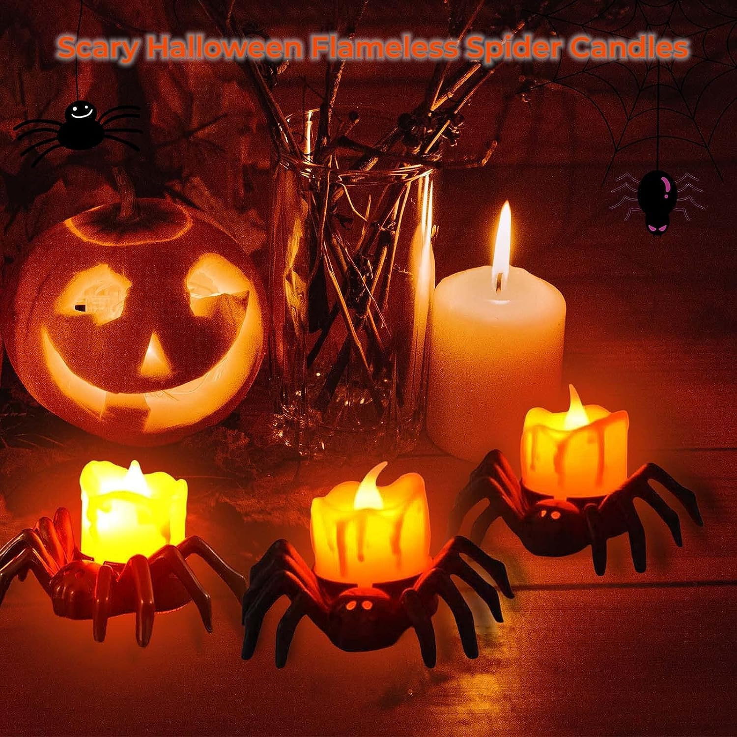 SULOLI 2 candele a forma di ragno di Halloween, decorazioni di Halloween, decorazioni a forma di