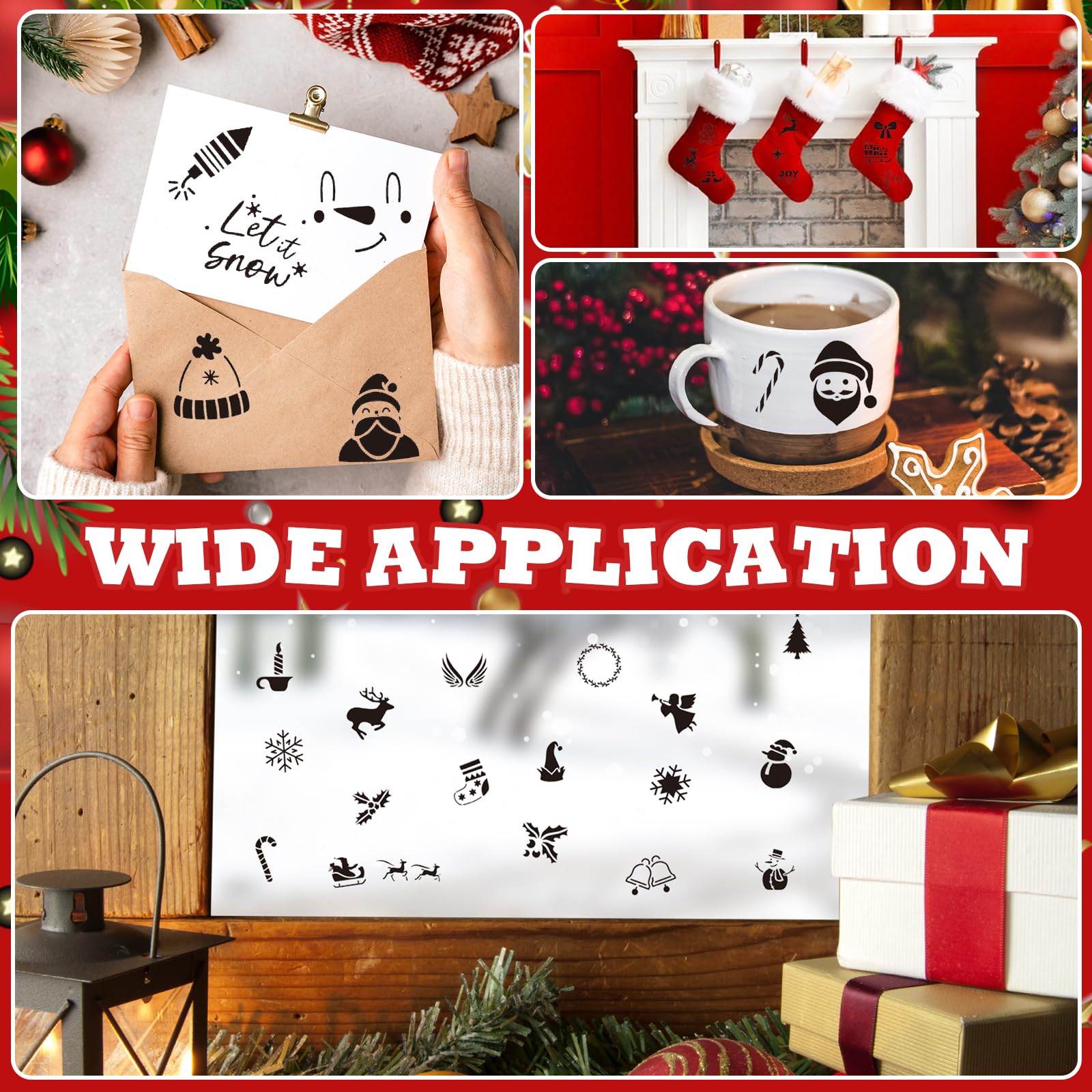 6 stencil natalizi in plastica per finestre di Natale, fai da te, riutilizzabili, stencil per Natale, fiocchi di neve, grandi modelli per pittura a spruzzo, decorazione per disegno, 25,5 x 19,8 cm
