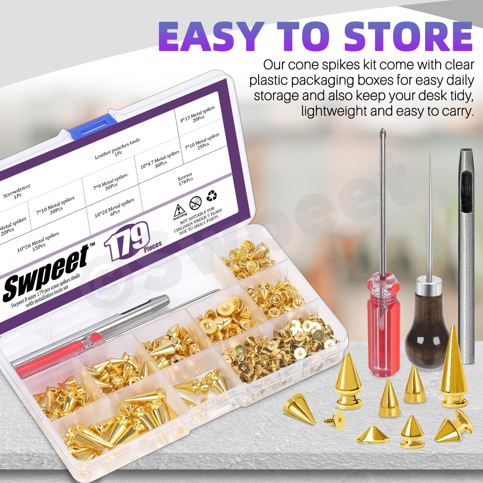 PATIKIL 100-Pack 5x8x6mm Leather Rivet Screws – Gold Metal Button Spikes For DIY Belts, Bags & Shoes
